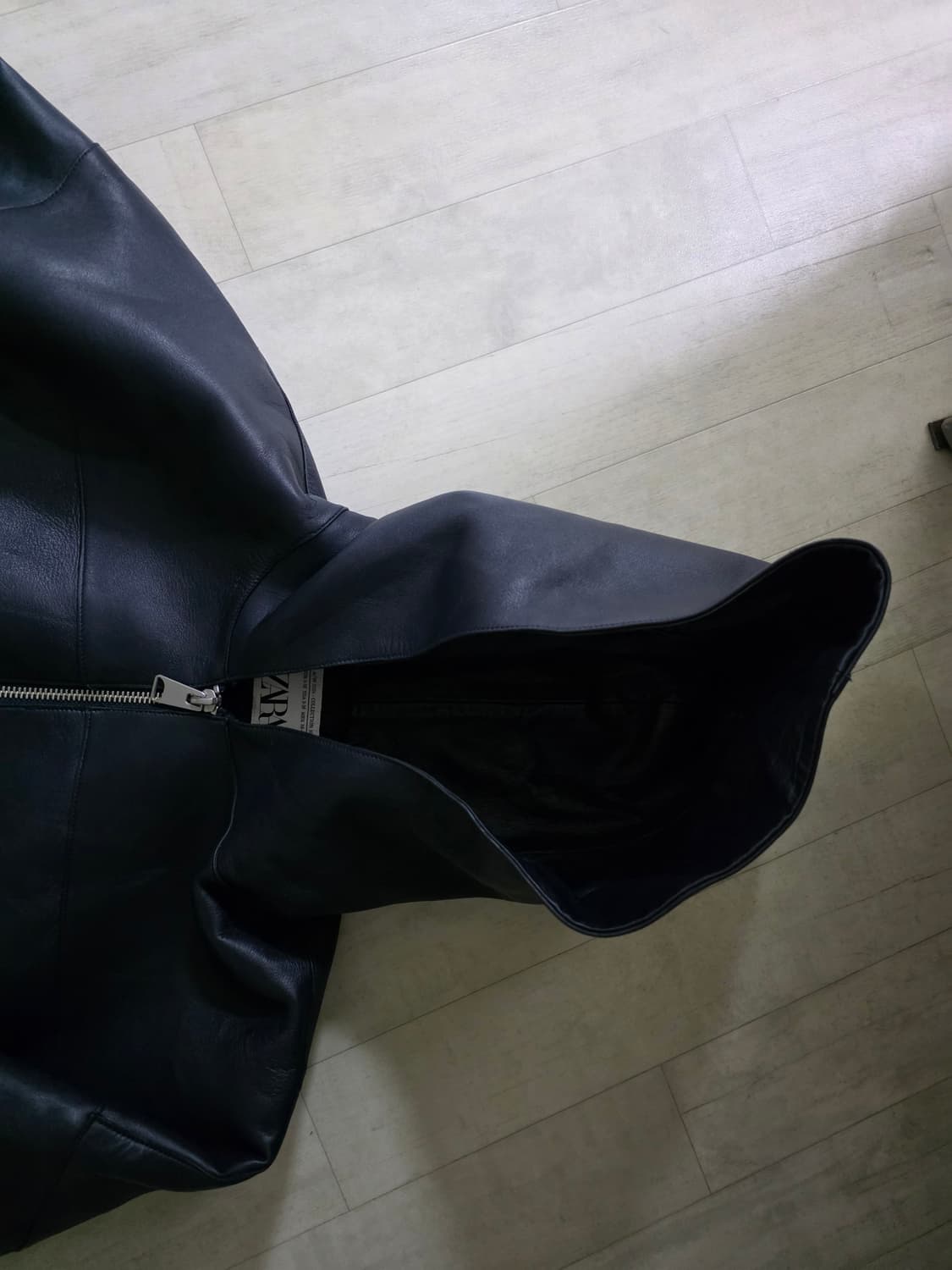 자라 리미티드에디션 램스킨 리얼 레더 후드 집업 s-m 상품이미지6