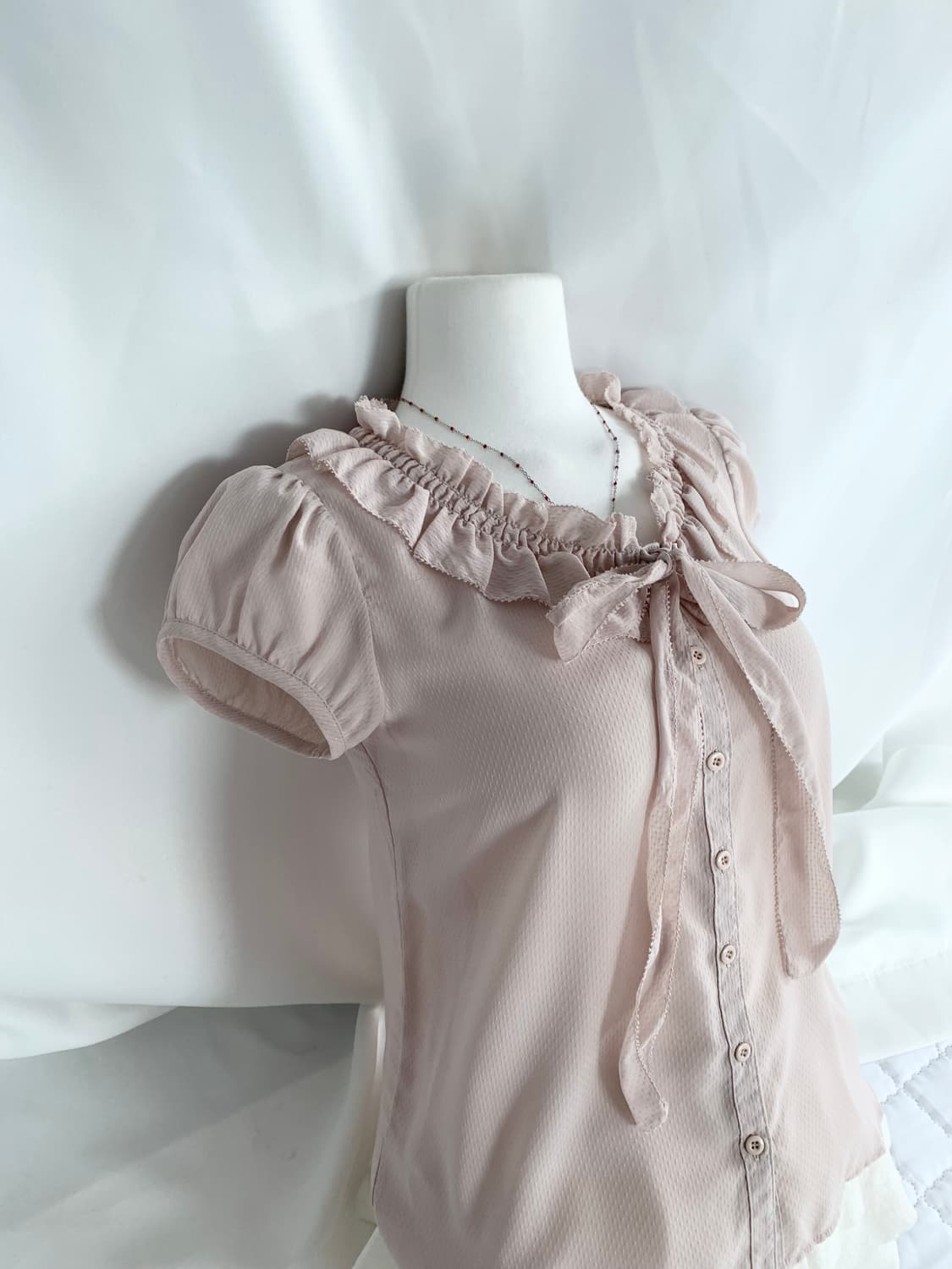 뮤트연핑크 ♥ 히메갸루 쉬폰 리본 블라우스 상품이미지3