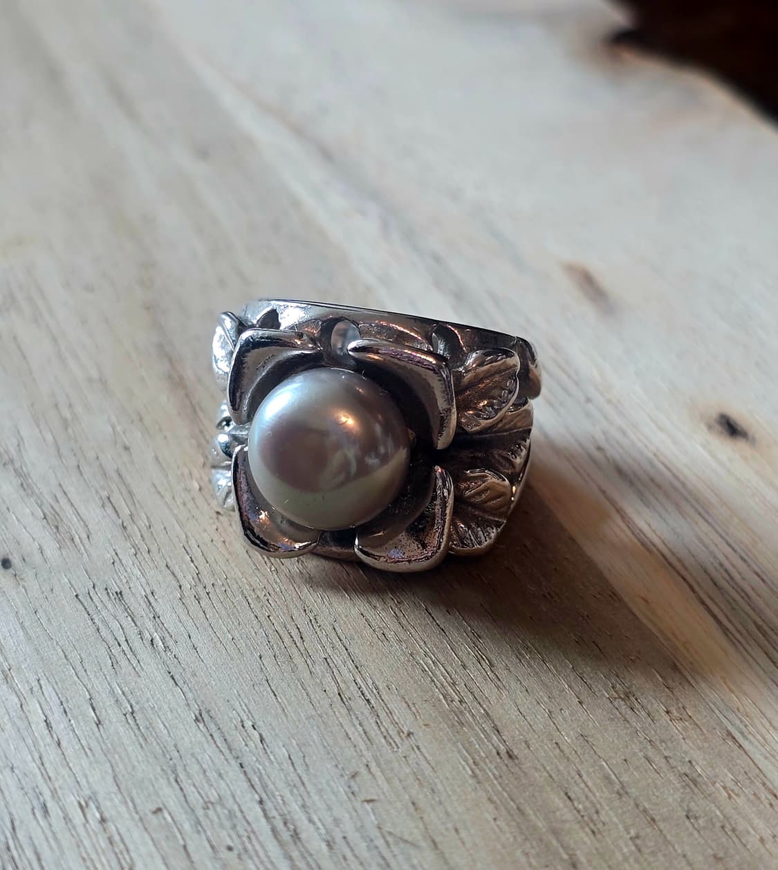 빈티지 실버 나뭇잎 모티브 진주 반지 상품이미지8