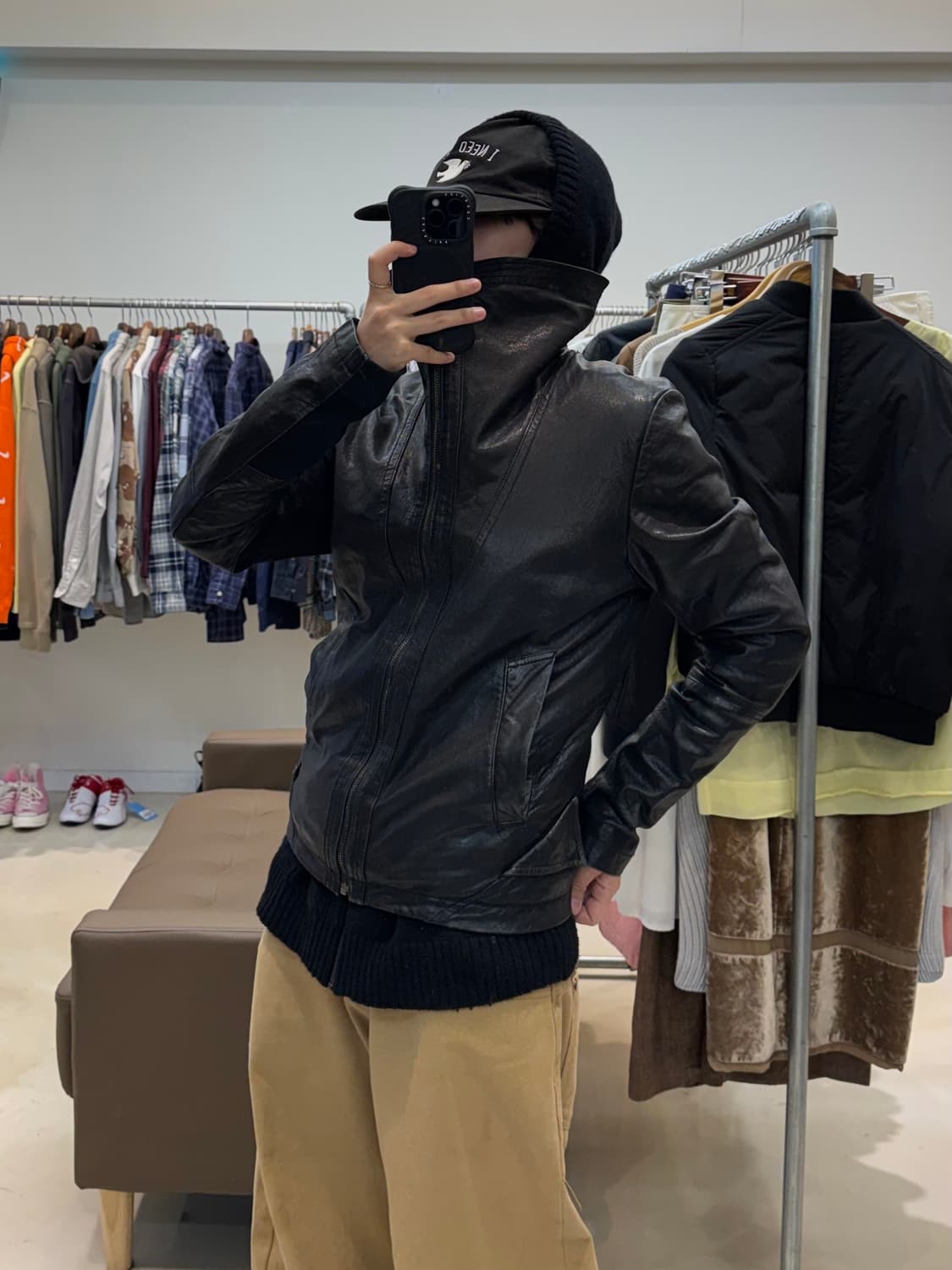 코데즈컴바인 하이넥 램스킨 레더 자켓 상품이미지5