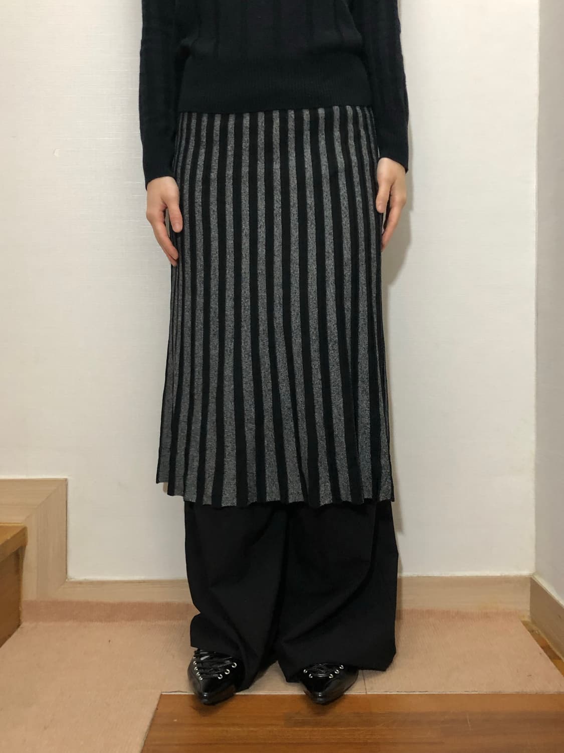 빈티지 블랙 스트라이프 스커트 상품이미지3
