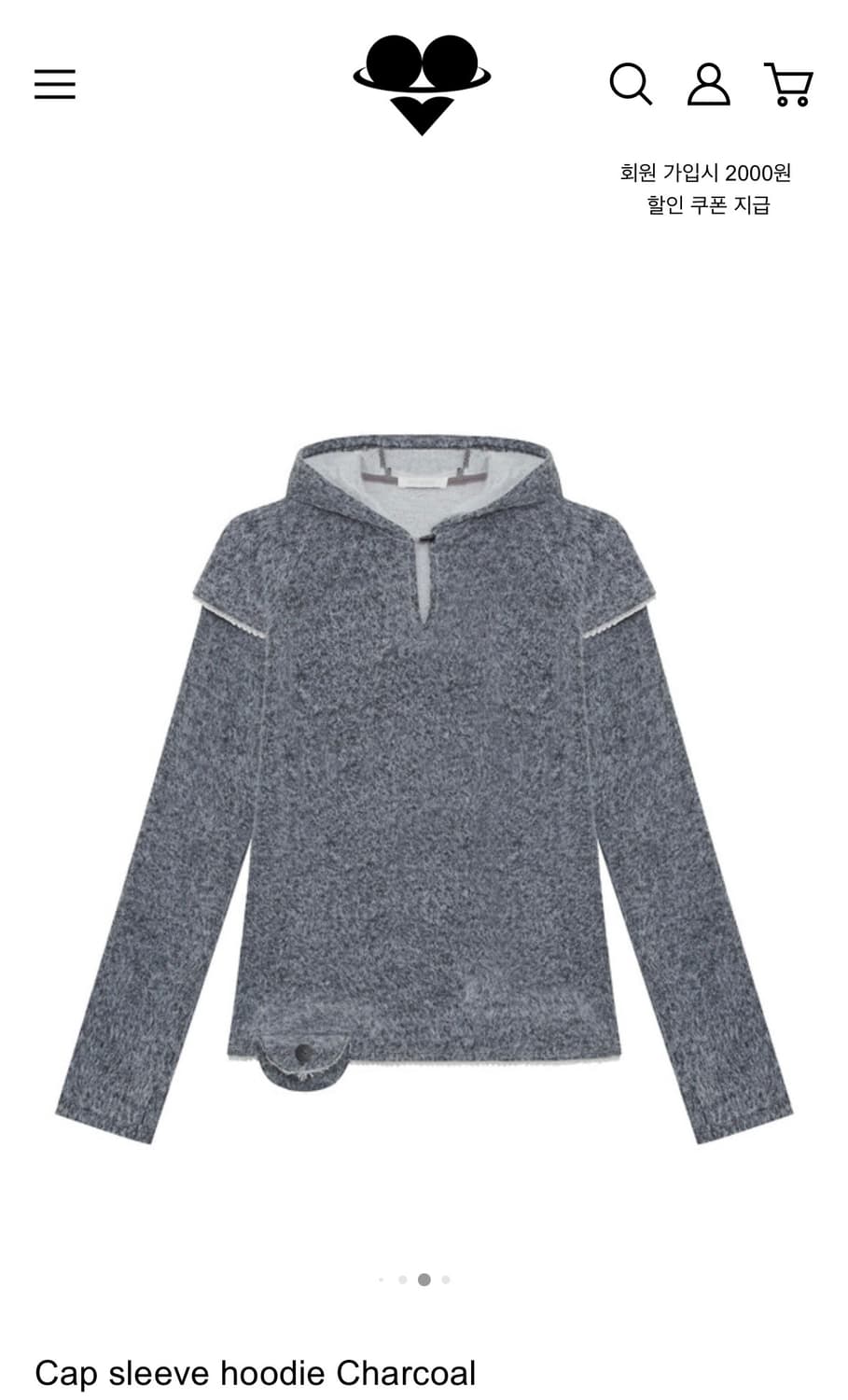 퓨레 Cap Sleeve Hoodie / Charcoal 상품이미지1