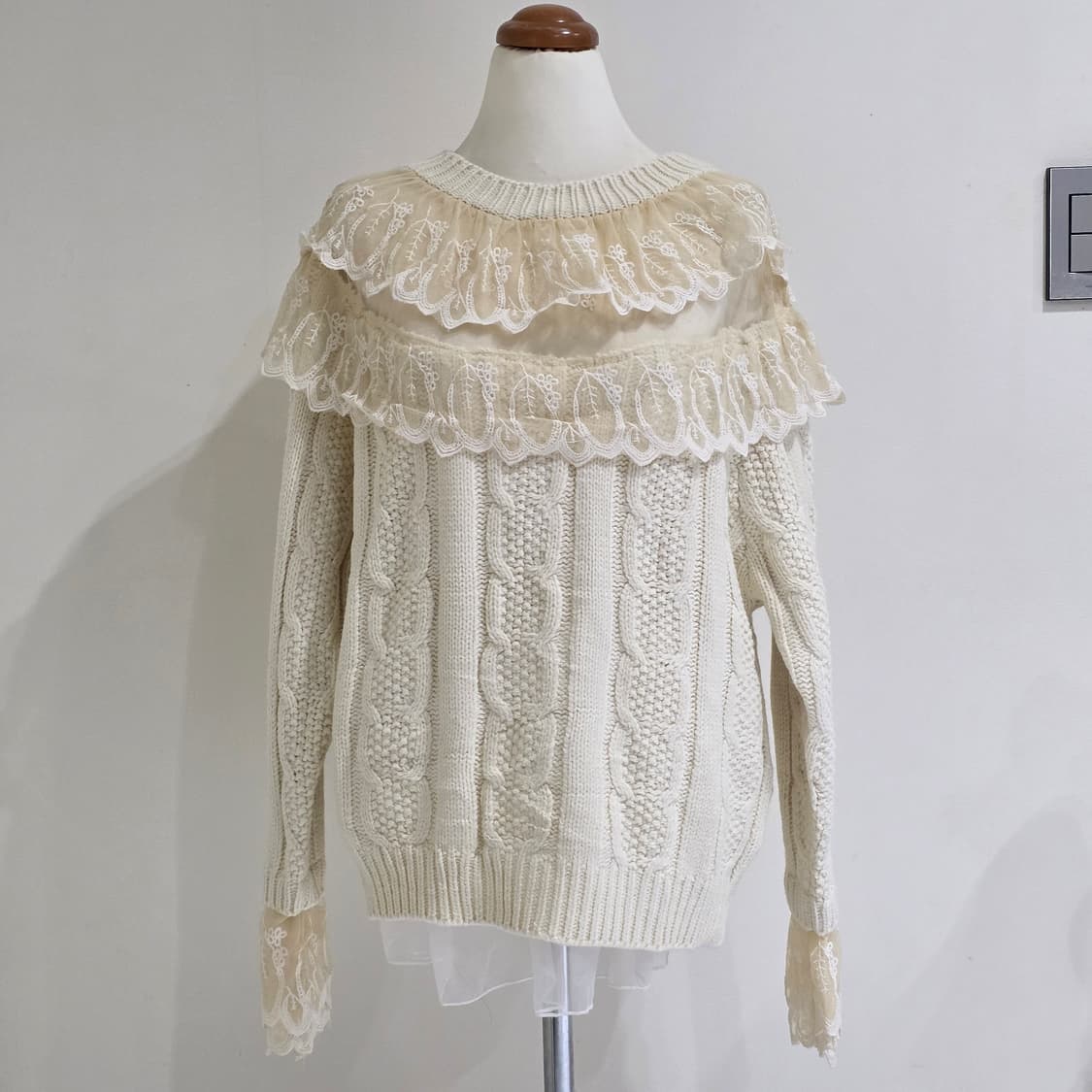 모리걸 로리타st 레이스 시스루 꽈배기 니트스웨터 상품이미지2