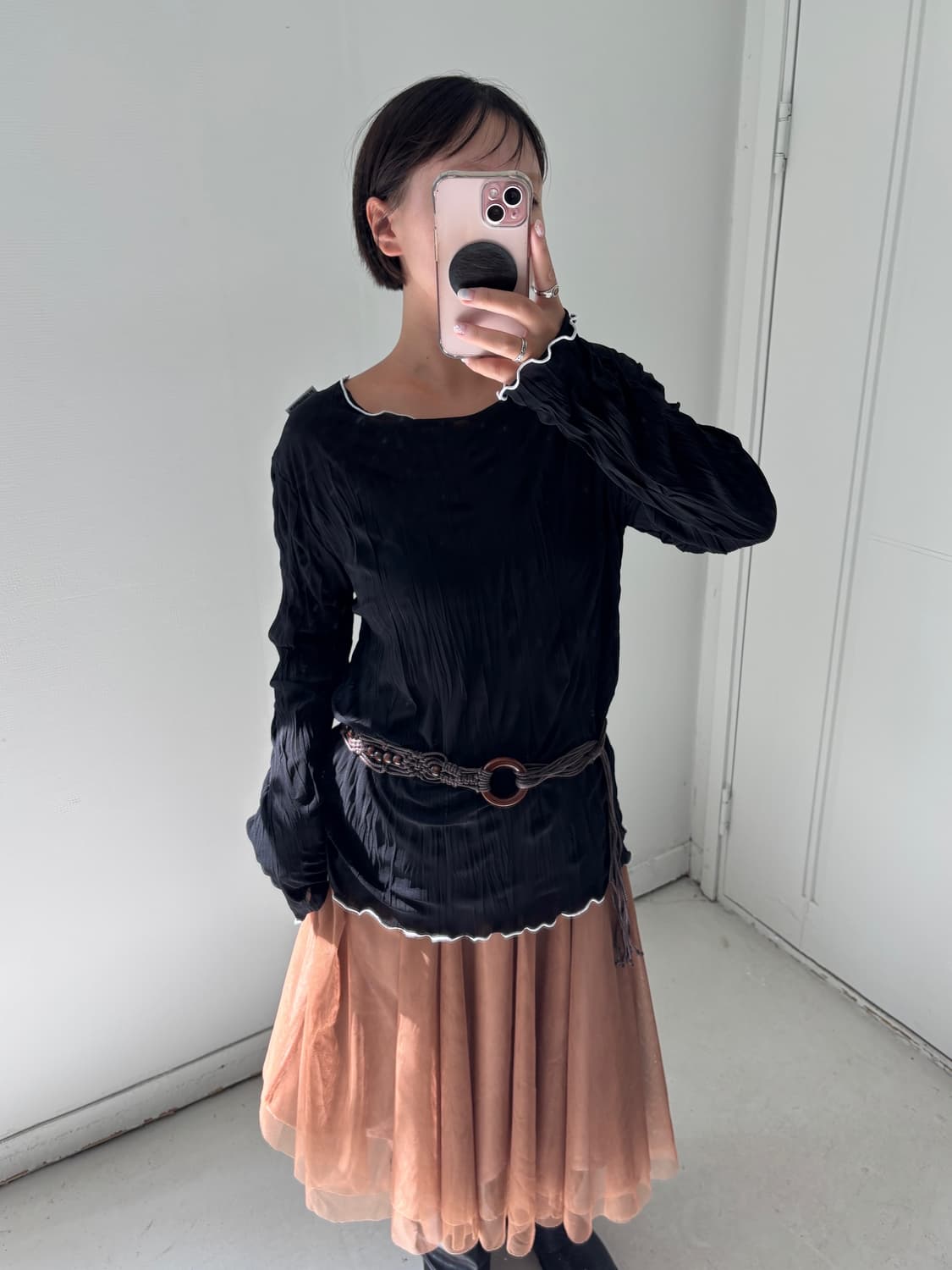 일본빈티지 쉬폰 플리츠 롱슬리브 상품이미지2