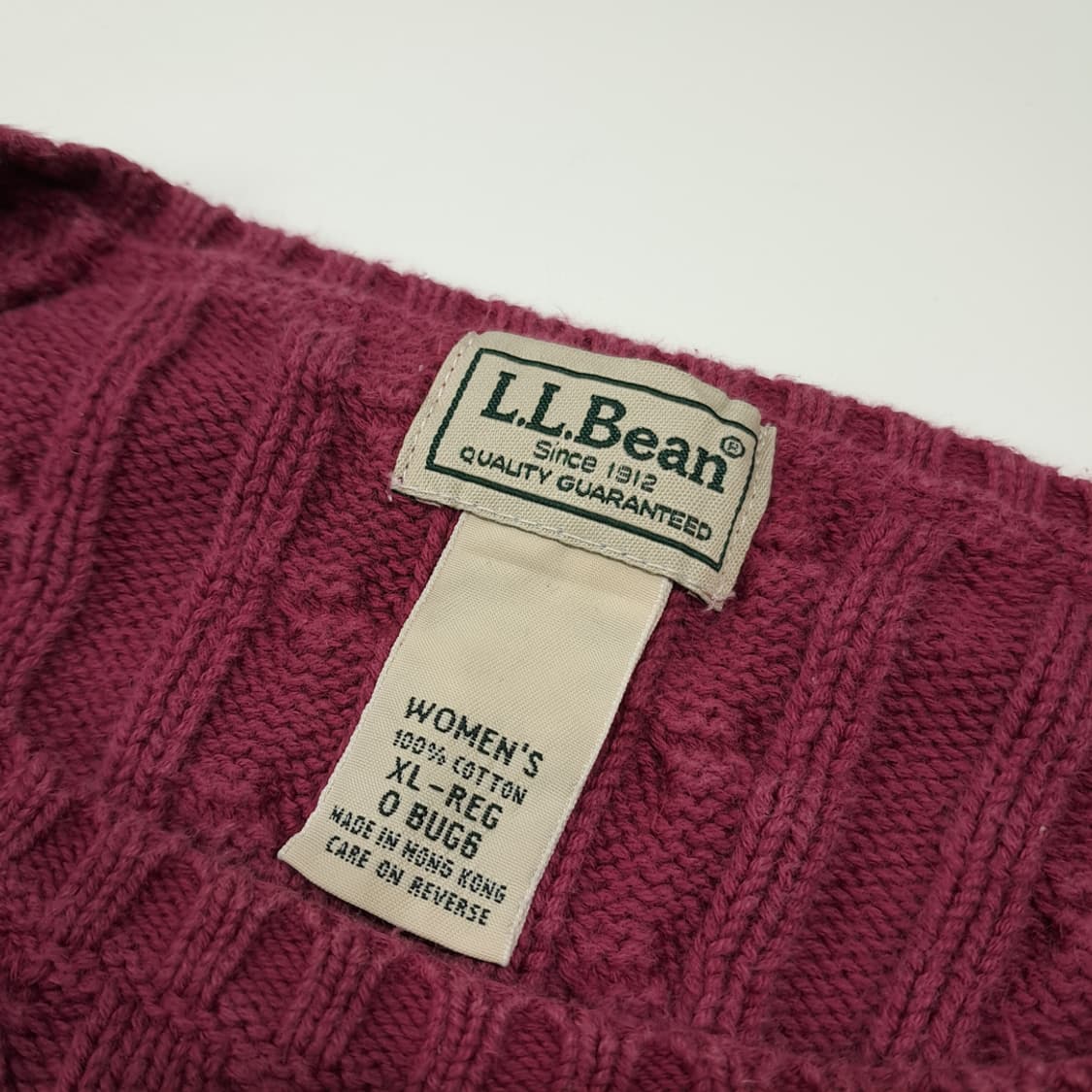 CL308 XL 엘엘빈 90s 홍콩판 코튼 케이블 버건디 니트 스웨터 상품이미지4
