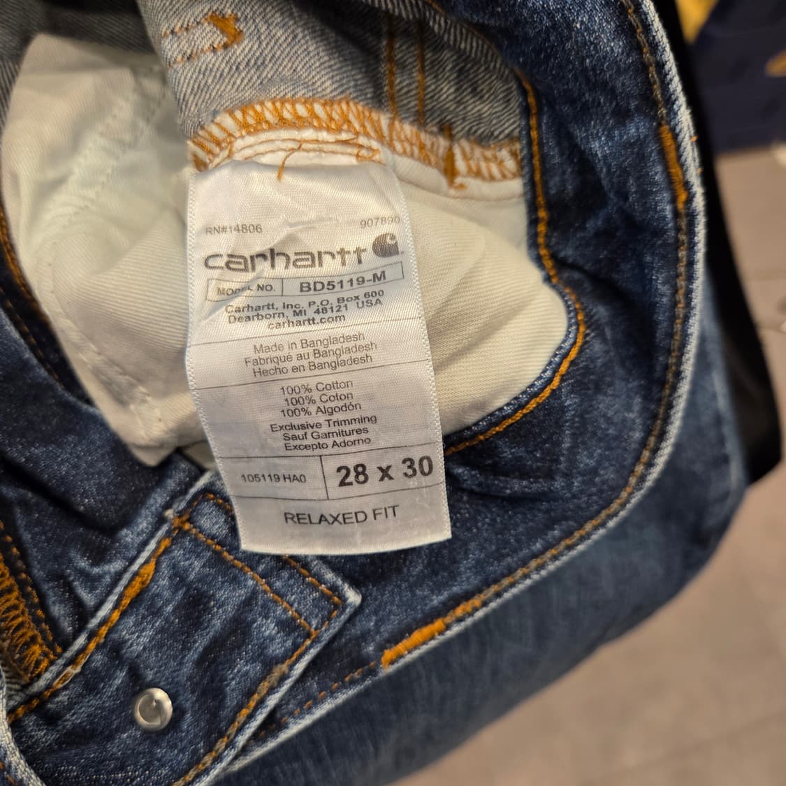 [28x30] 카하트 릴렉스드 핏 스트레이트 데님 (BD5119-M) 상품이미지5