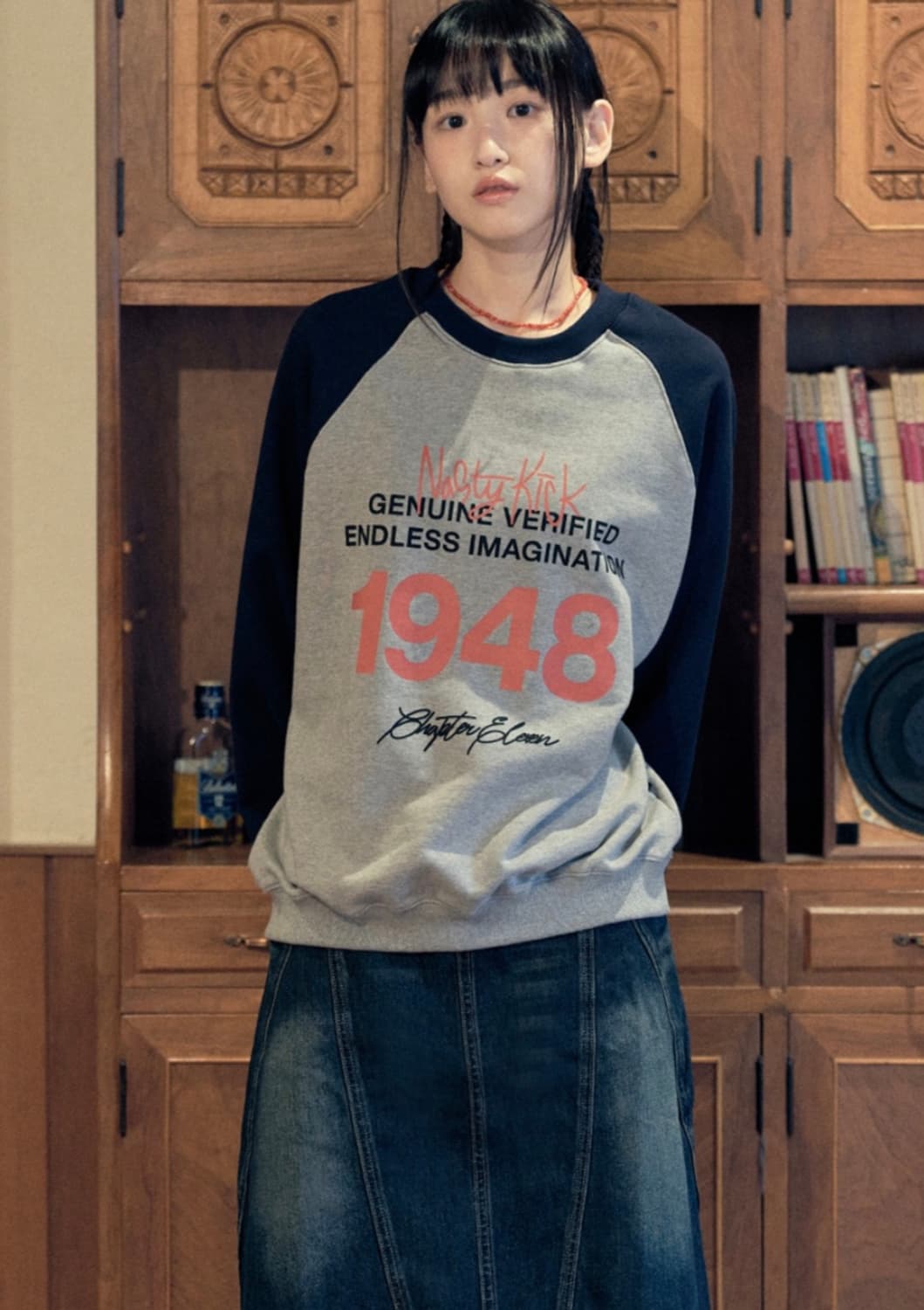 새상품)네스티킥 버건디 맨투맨M/와인 상품이미지2