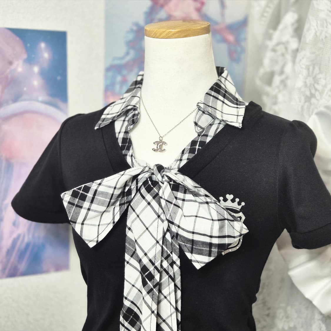 마즈깔 체크 리본 헤이세이 반팔 큐빅 탑 스쿨룩 오네갸루 히메갸루 상품이미지2