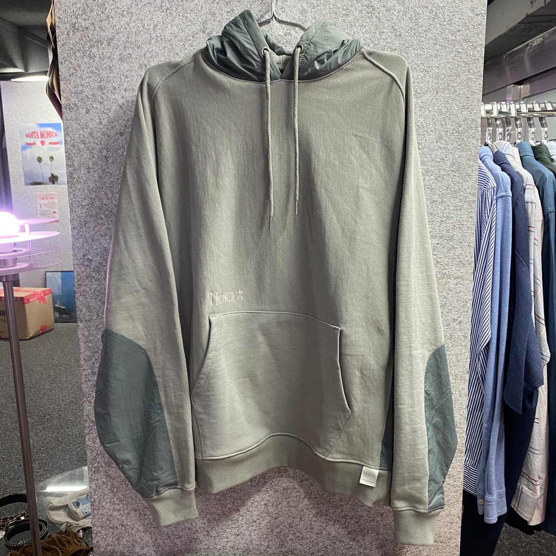 노이스 나일론 패브릭 라이트그레이 그린 믹스 후드티 B4006 상품이미지2