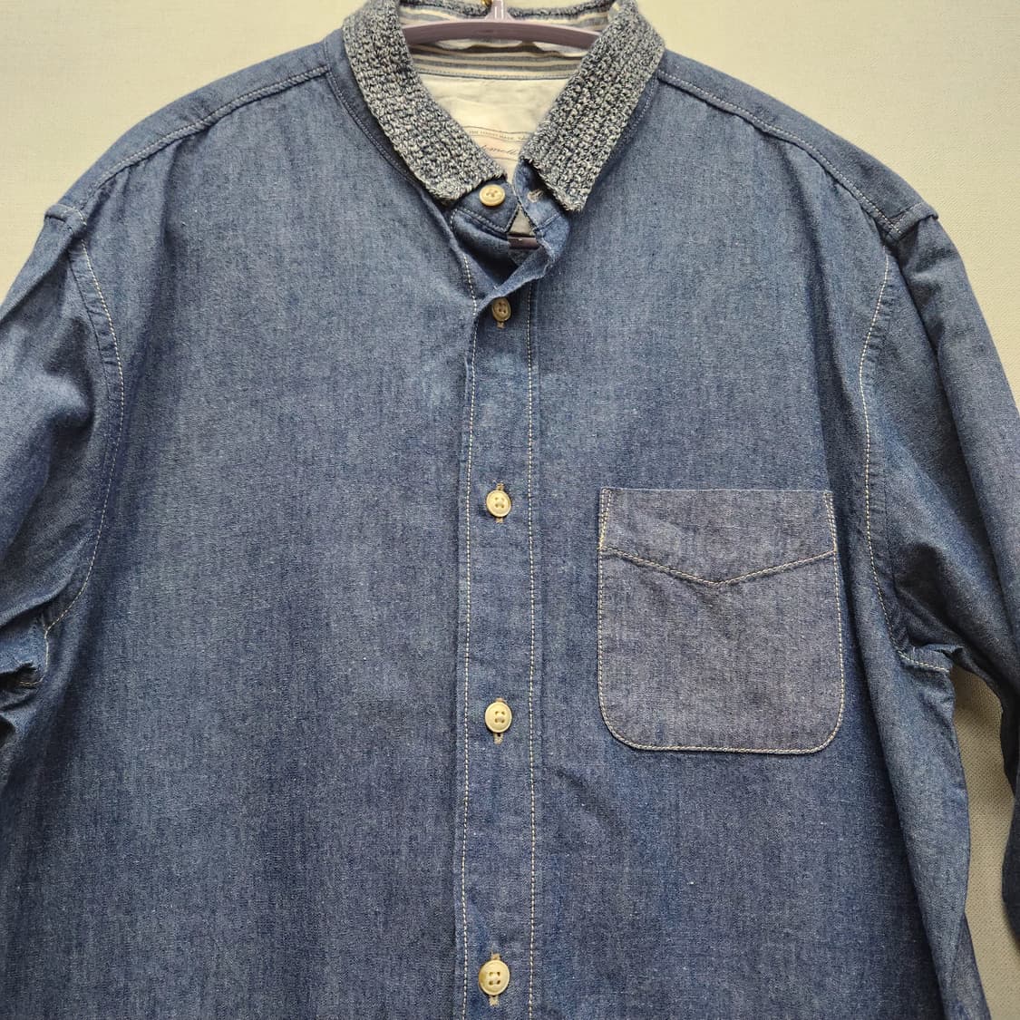 커스텀멜로우 카라니트 디테일 원포켓 데님셔츠 40(M) 남여공용 상품이미지2