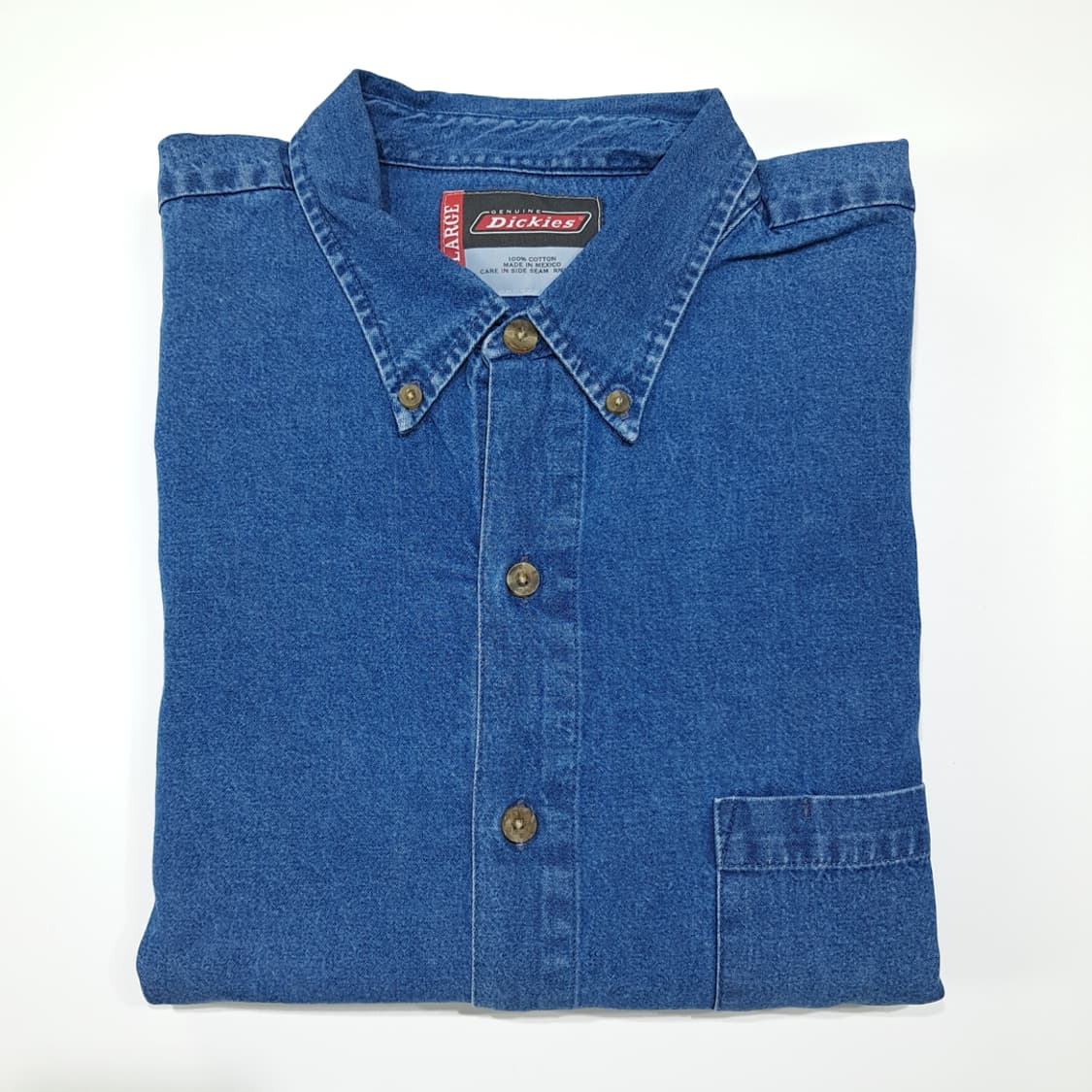 CL679 XL 디키즈 90s 코튼 버튼다운 중청 데님셔츠 남방 상품이미지8