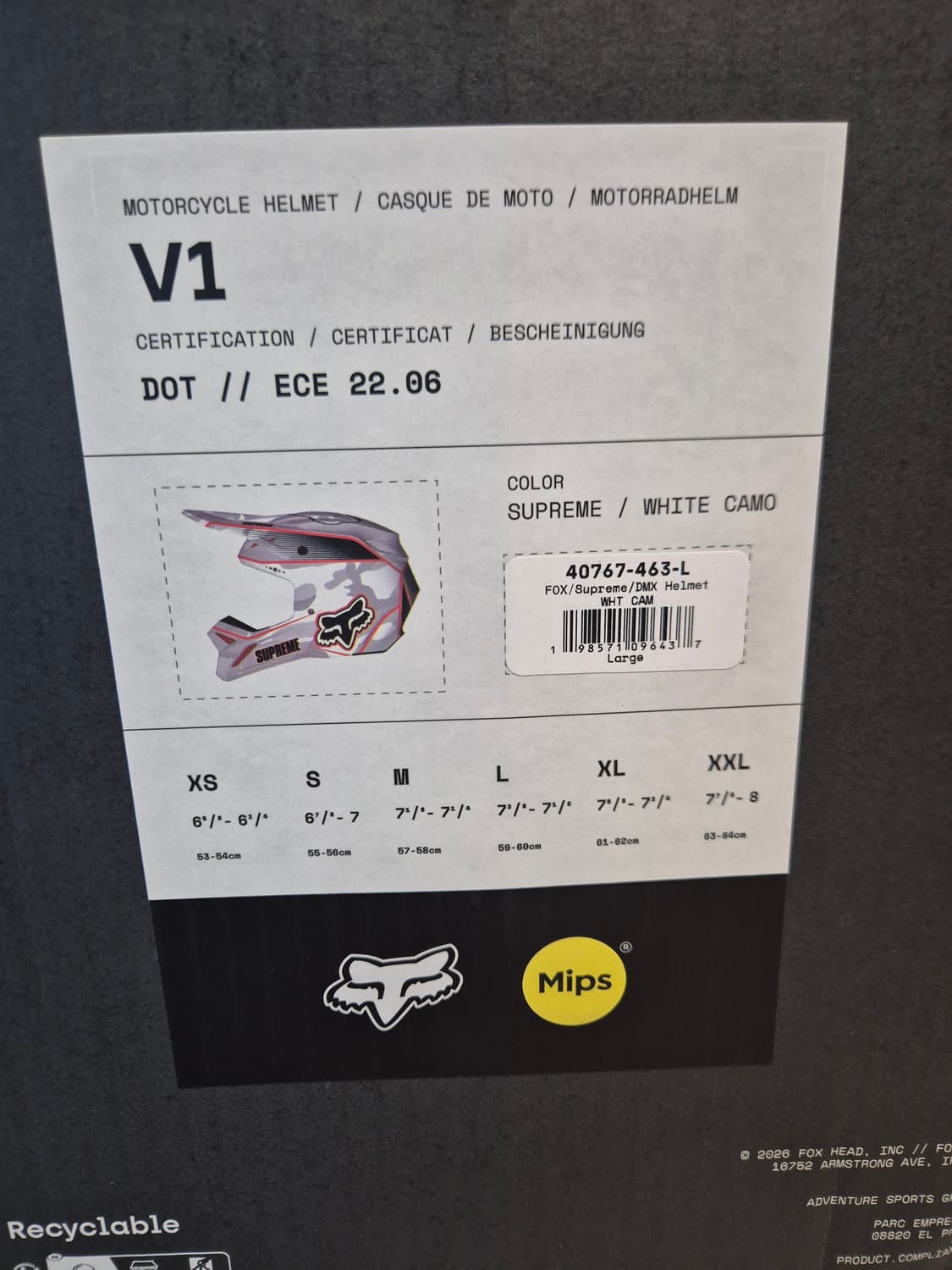 [L]슈프림 x 폭스 레이싱 DMX V1 헬멧 스노우 카모 새제품 상품이미지2