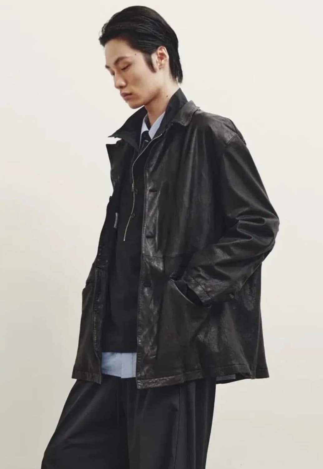 유스 워시드 레더 자켓 상품이미지1