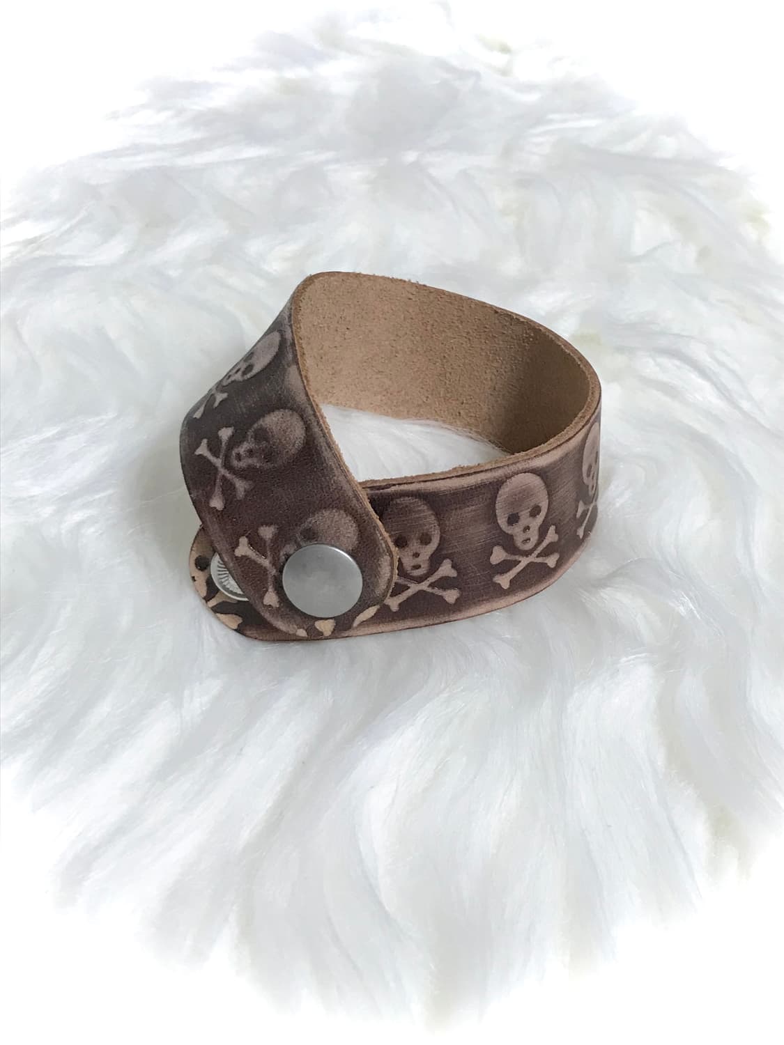 빈티지 펑크 해골 소가죽 스냅 버튼 팔찌 상품이미지3