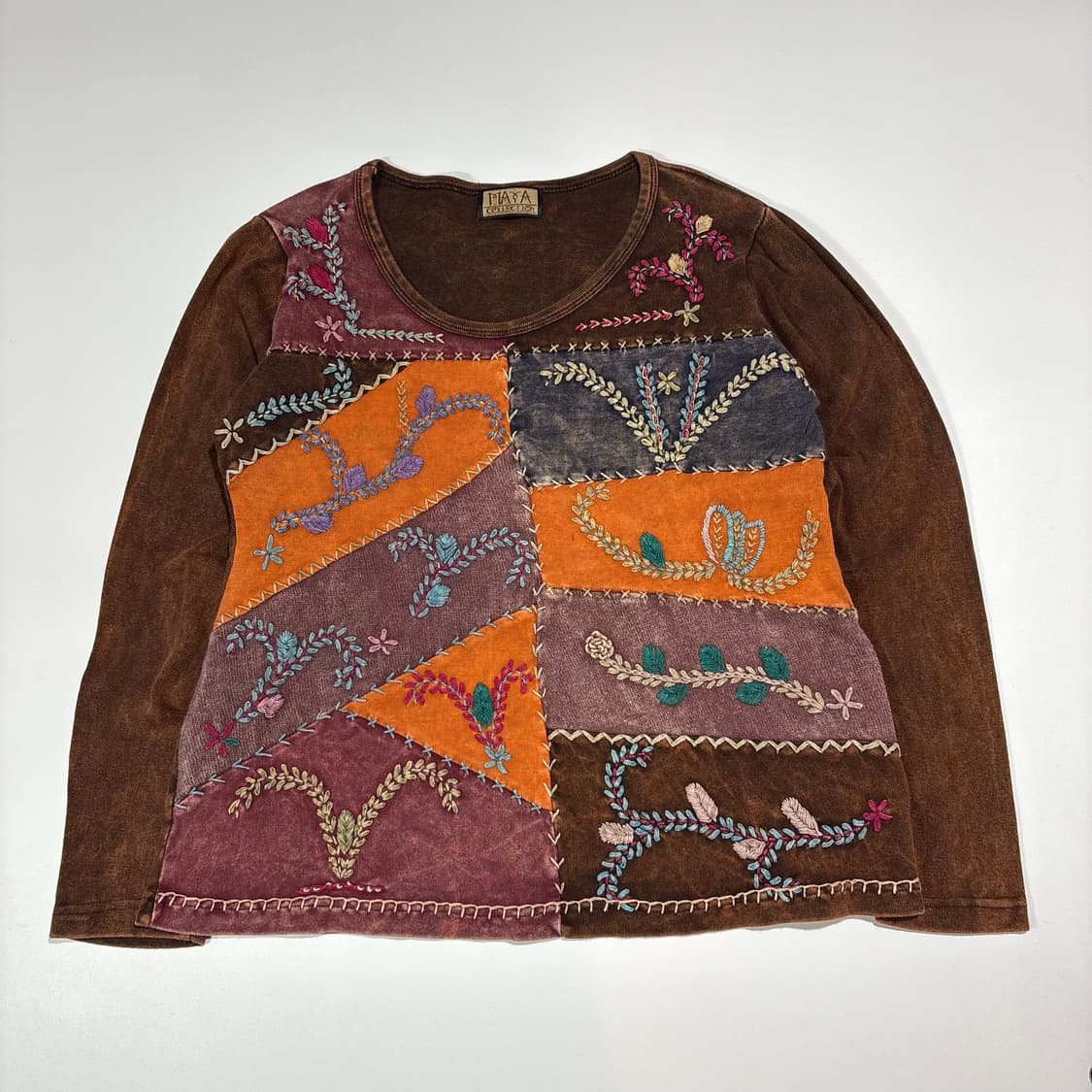 보헤미안 빈티지 패치워크 자수 롱슬리브 티셔츠 상품이미지1