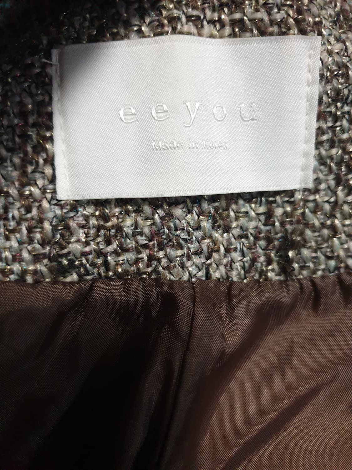 EEYOU 크롭 버튼리스 트위드 자켓 브라운 (F) 상품이미지2