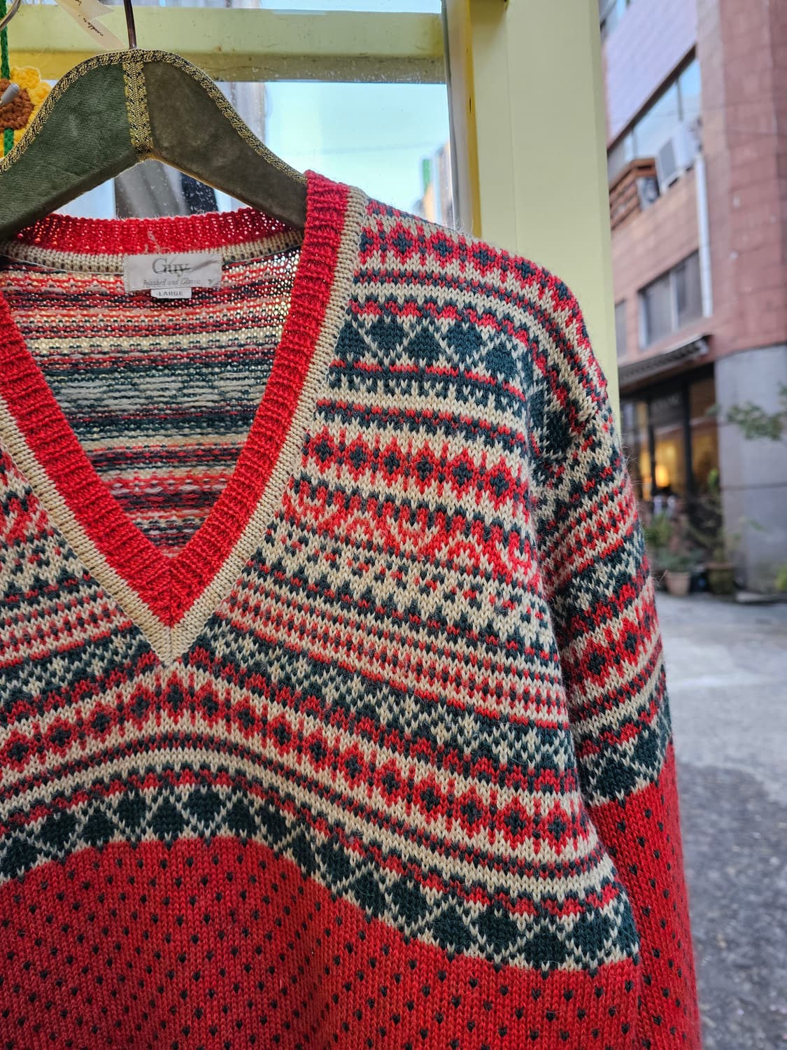 Japan GUY 오렌지 노르딕 V넥 울 니트 상품이미지3