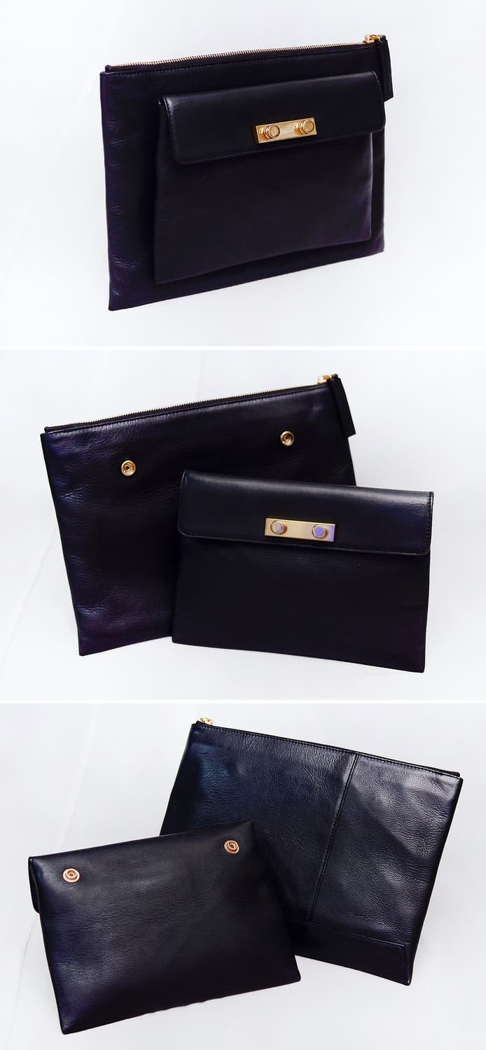 마르니 (MARNI) 금장 블랙 더블포켓 투인원 레더 클러치백 상품이미지4