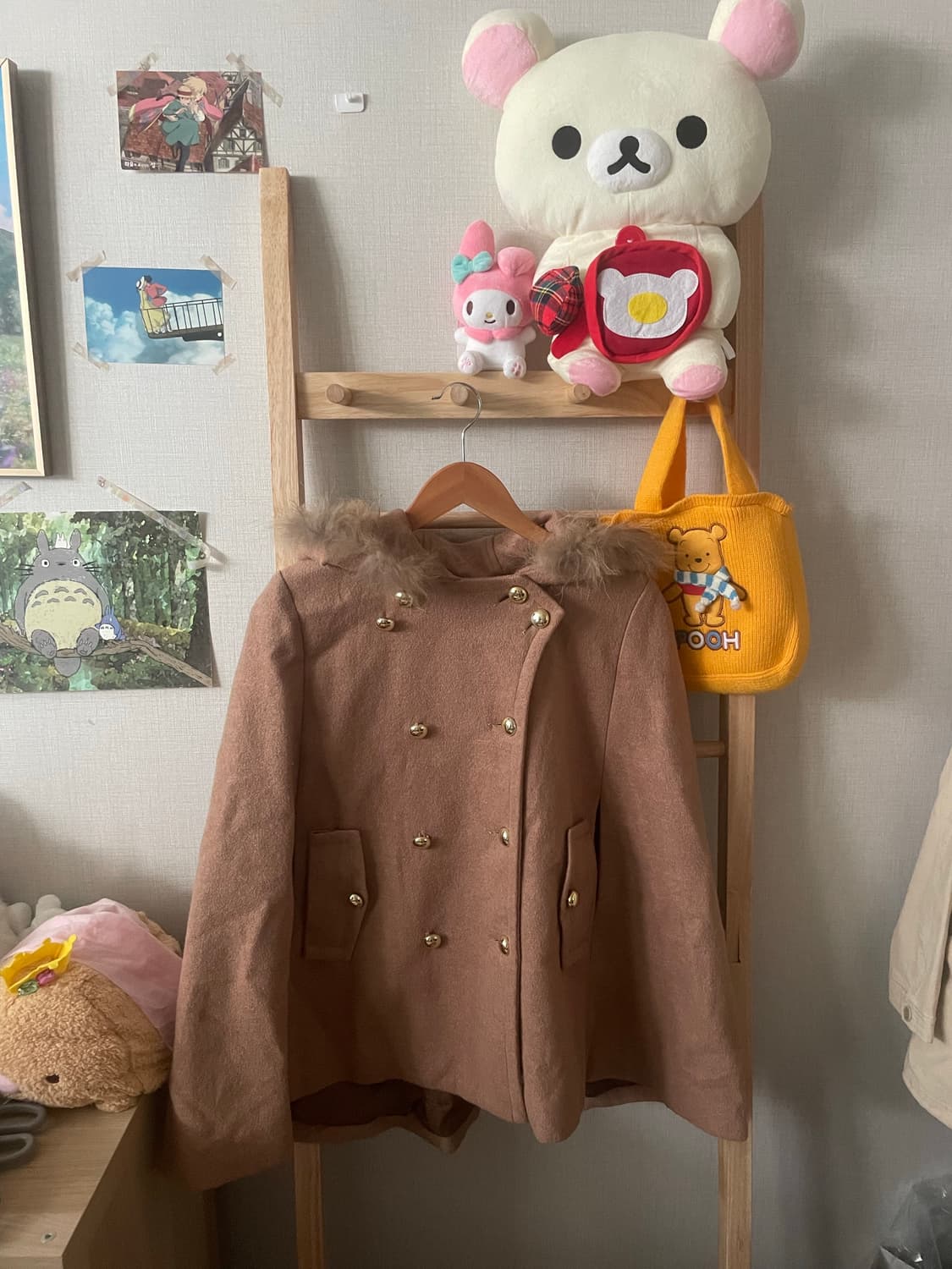 모리걸 빈티지 케이프 퍼 후드 코트 상품이미지1