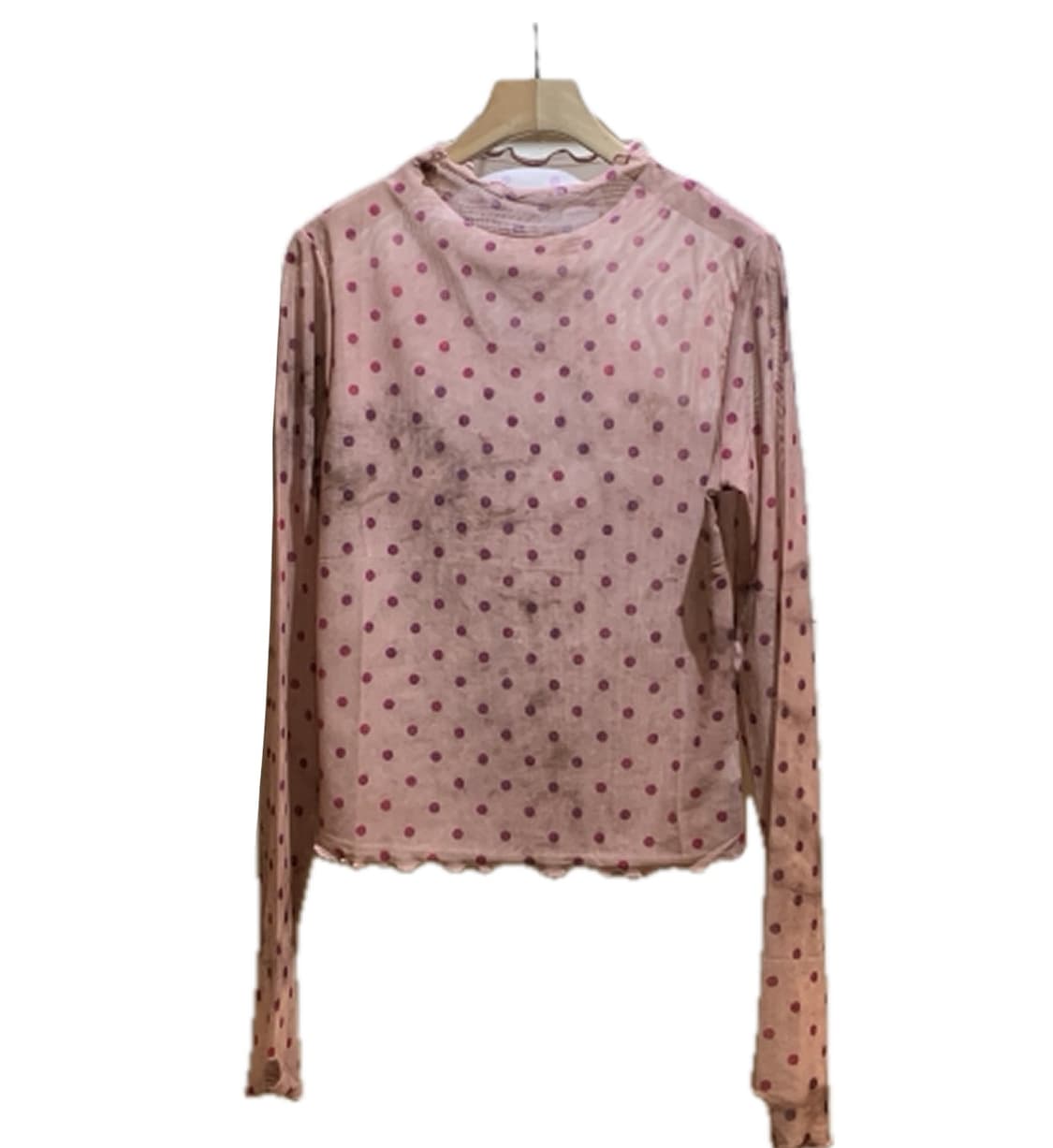 시스루 핑크 도트 롱슬리브  상품이미지1