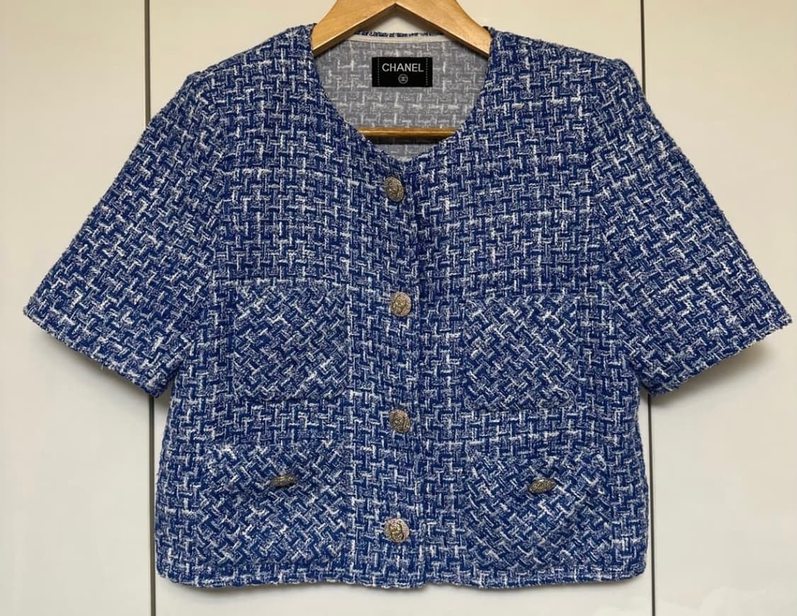 샤넬 트위드 반팔 자켓 블루 정품 상품이미지1