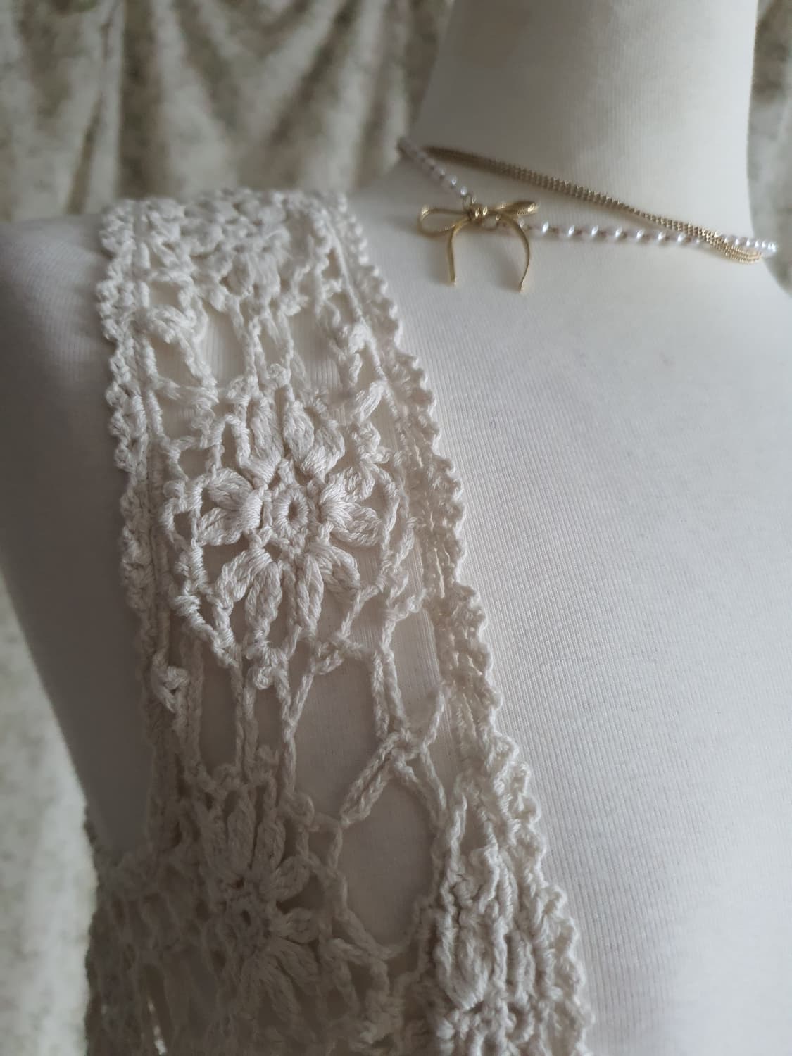 [모리걸] 아이보리색 크로셰 뜨개 조끼 상품이미지4