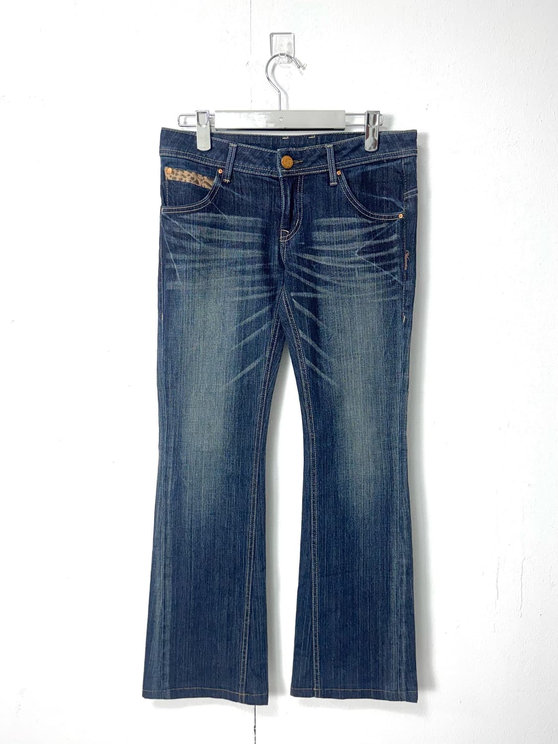 Leopard detail denim boots cut pants 상품이미지1