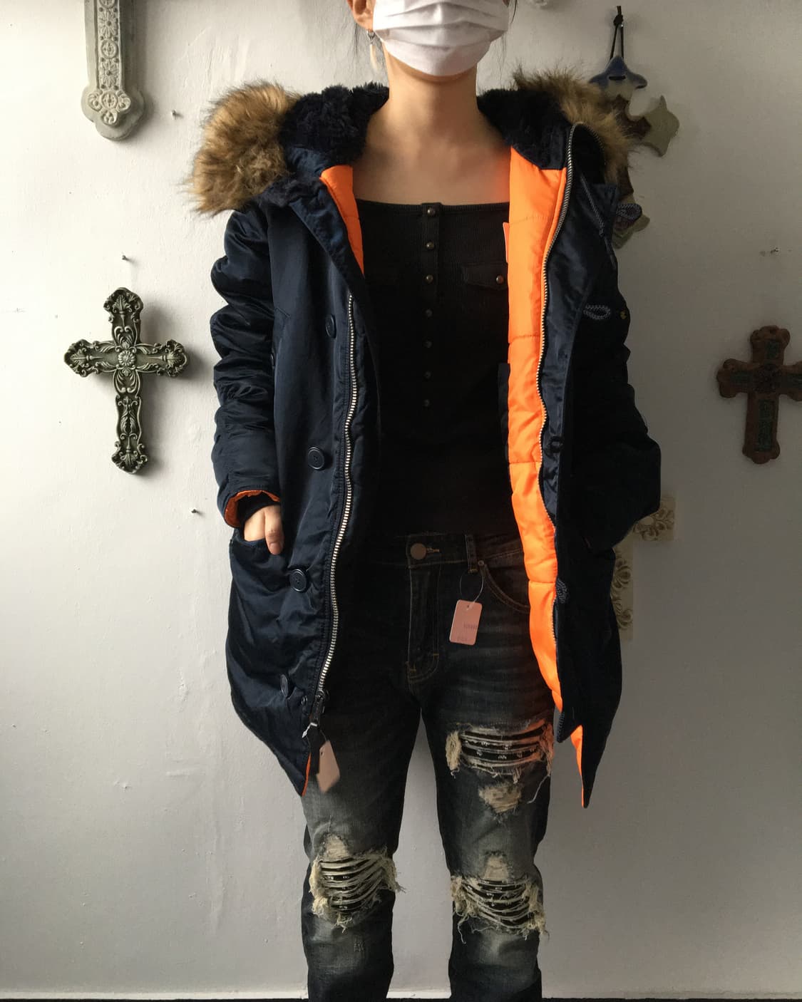 Alpha inderstries navy fake fur hood jum 상품이미지9