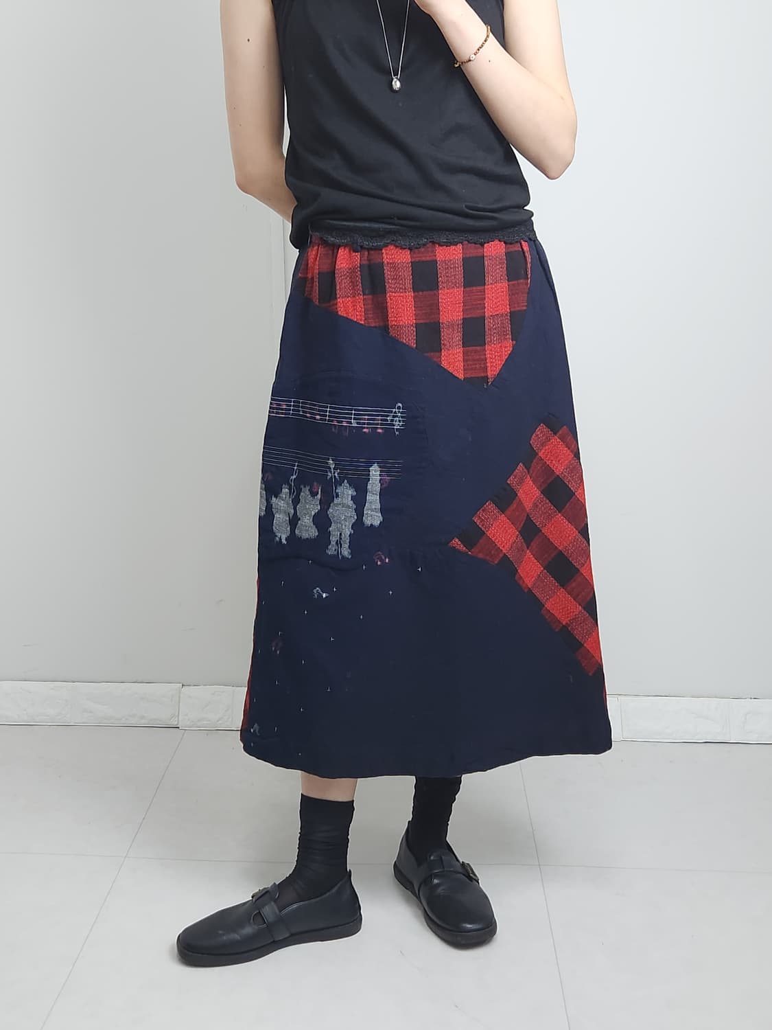 패치워크 체크 스커트 상품이미지4