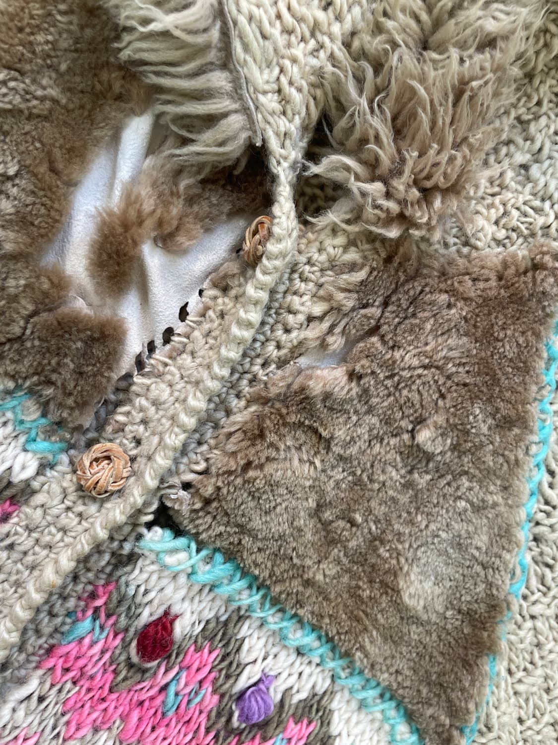 빈티지 핸드메이드 에스닉 퍼트리밍 니트 가디건  J04000 상품이미지3