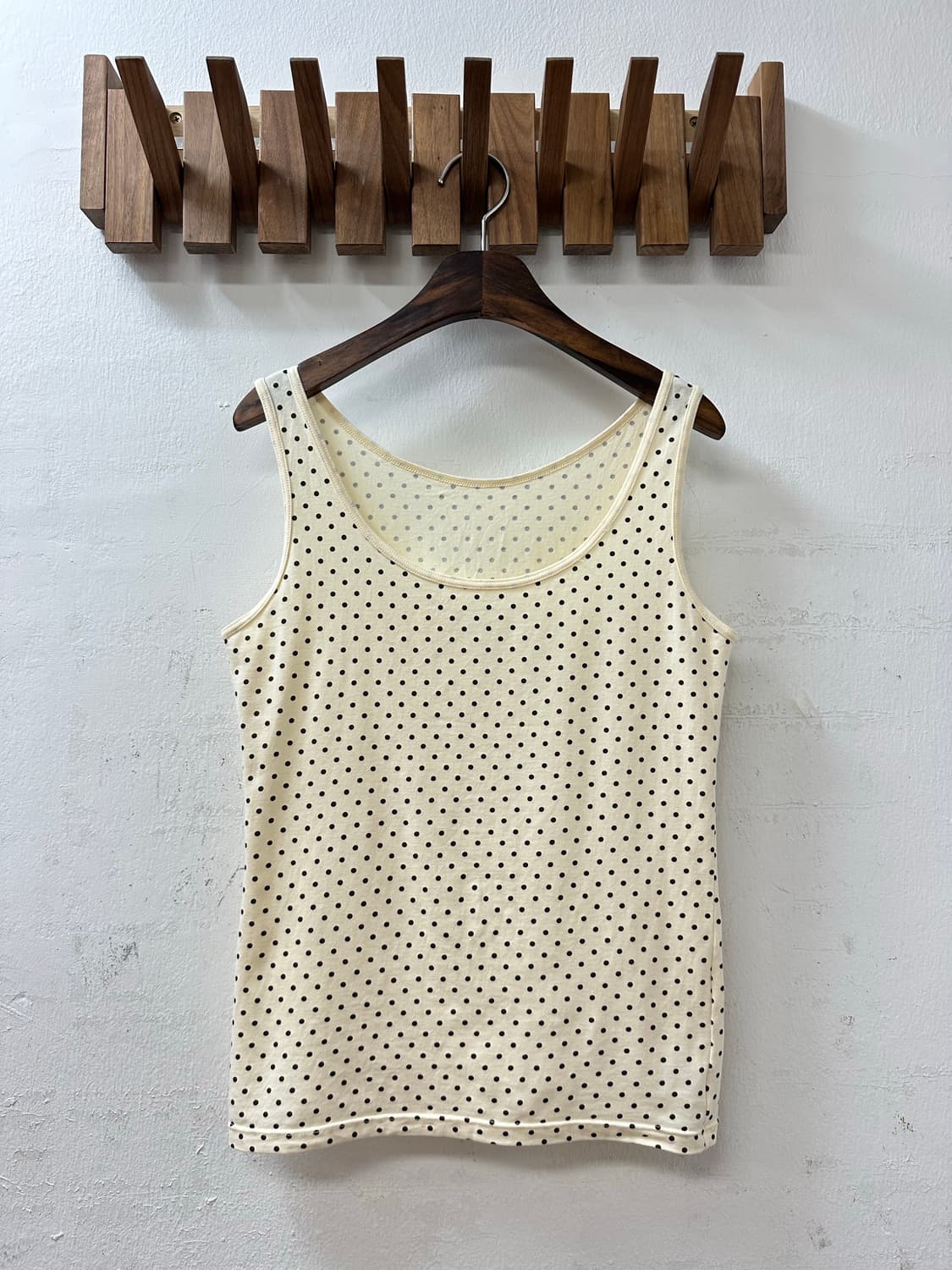 일본빈티지 코튼 레몬버터 블랙 도트 슬리브리스 탑 티셔츠 상품이미지1