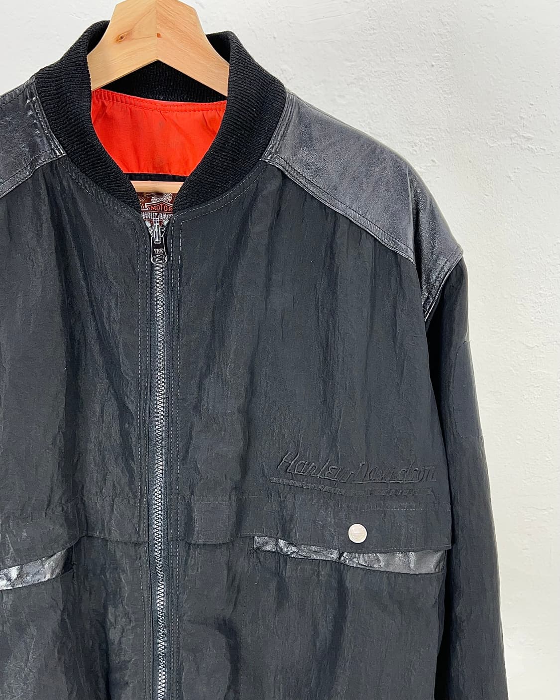 90s 할리데이비슨 블랙 나일론 레더 패치 포켓 블루종 자켓 상품이미지3
