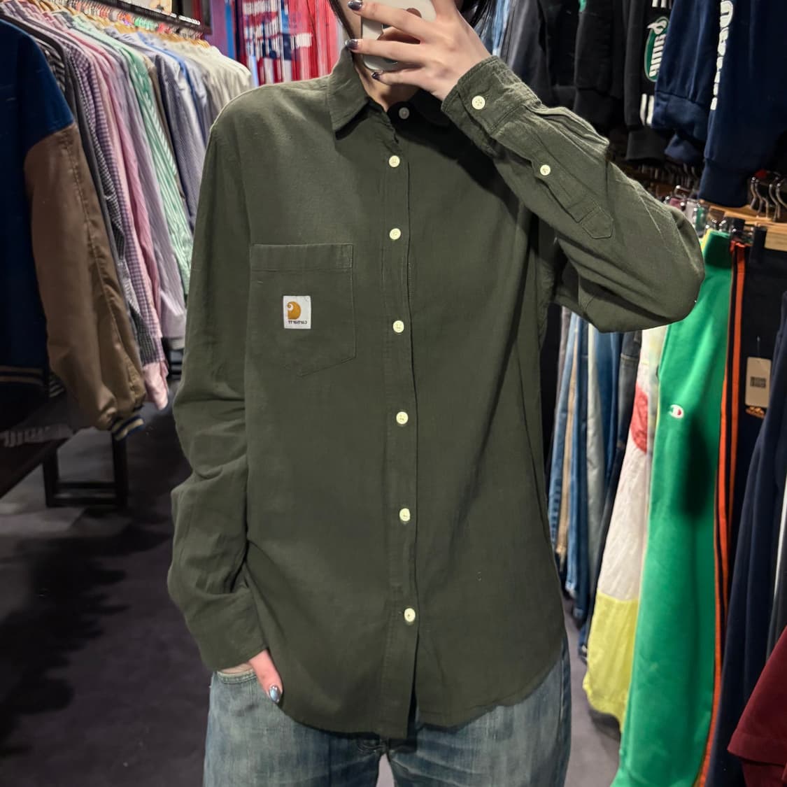 [IM] Carhartt 칼하트 린넨 긴팔 셔츠 카키 상품이미지1