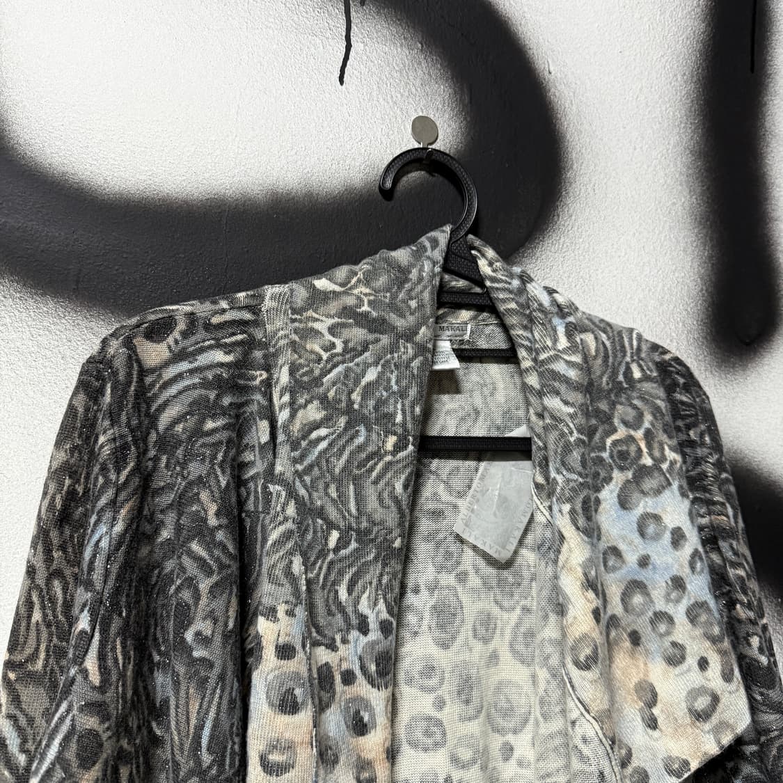 VTG 빈티지 울 혼방 애니멀 레오파드 패턴 숄 카라 언밸런스 가디건 상품이미지3