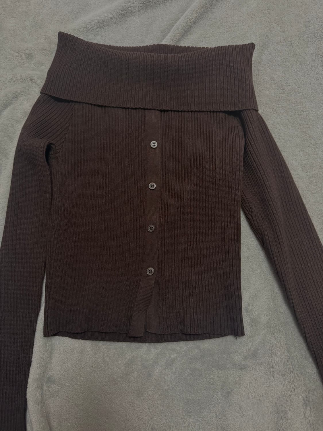 h&m 리브드 오프숄더 탑 다크 브라운 상품이미지3
