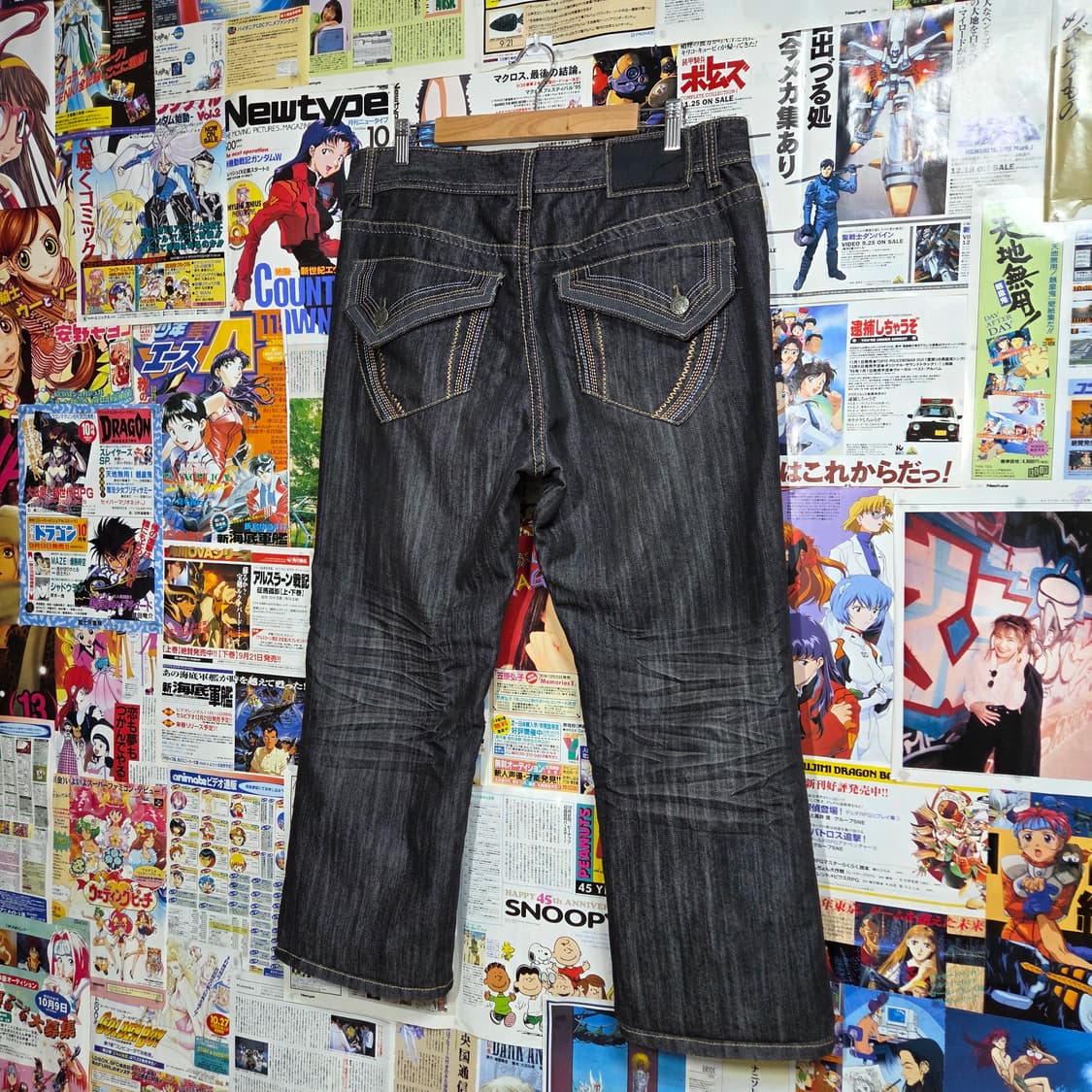 빈티지 백포켓 자수 올드스쿨 흑청 데님 팬츠 상품이미지1