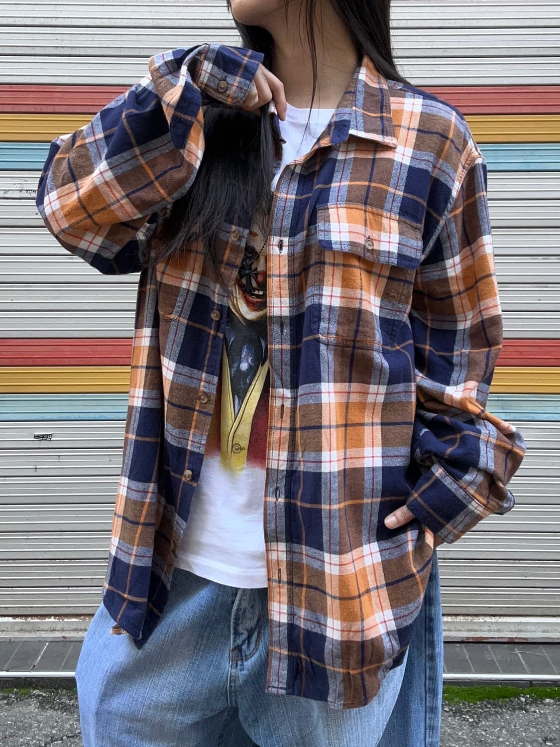 90s OLD NAVY 아메카지 플란넬 체크셔츠 상품이미지2
