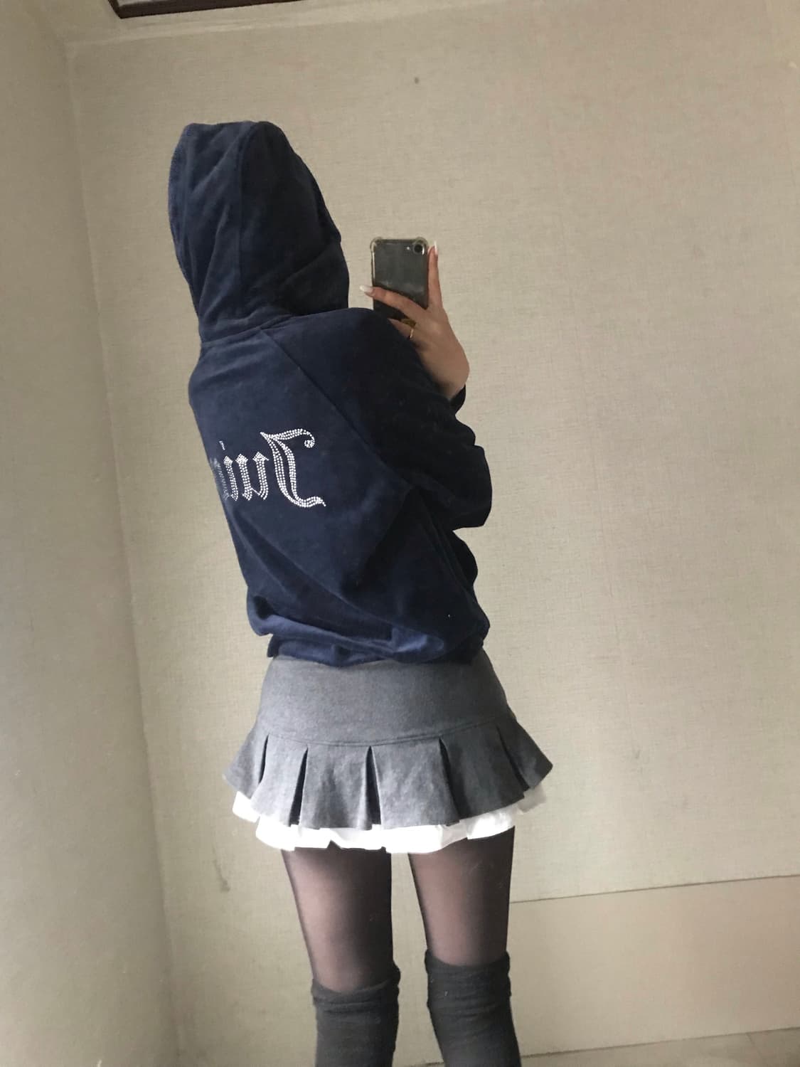 쥬씨꾸뛰르 네이비 벨벳 후드집업 상품이미지1