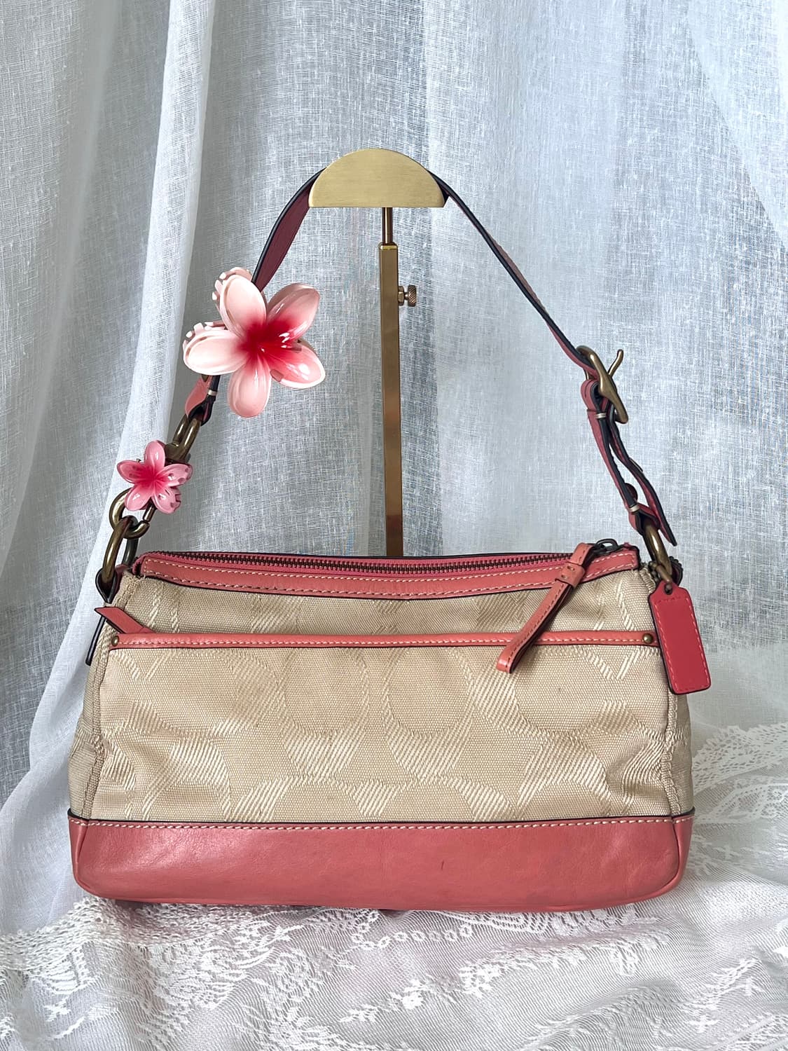 90s coach 시그니처 자카드 코랄 피치 턴락 아카이브 숄더백 상품이미지3