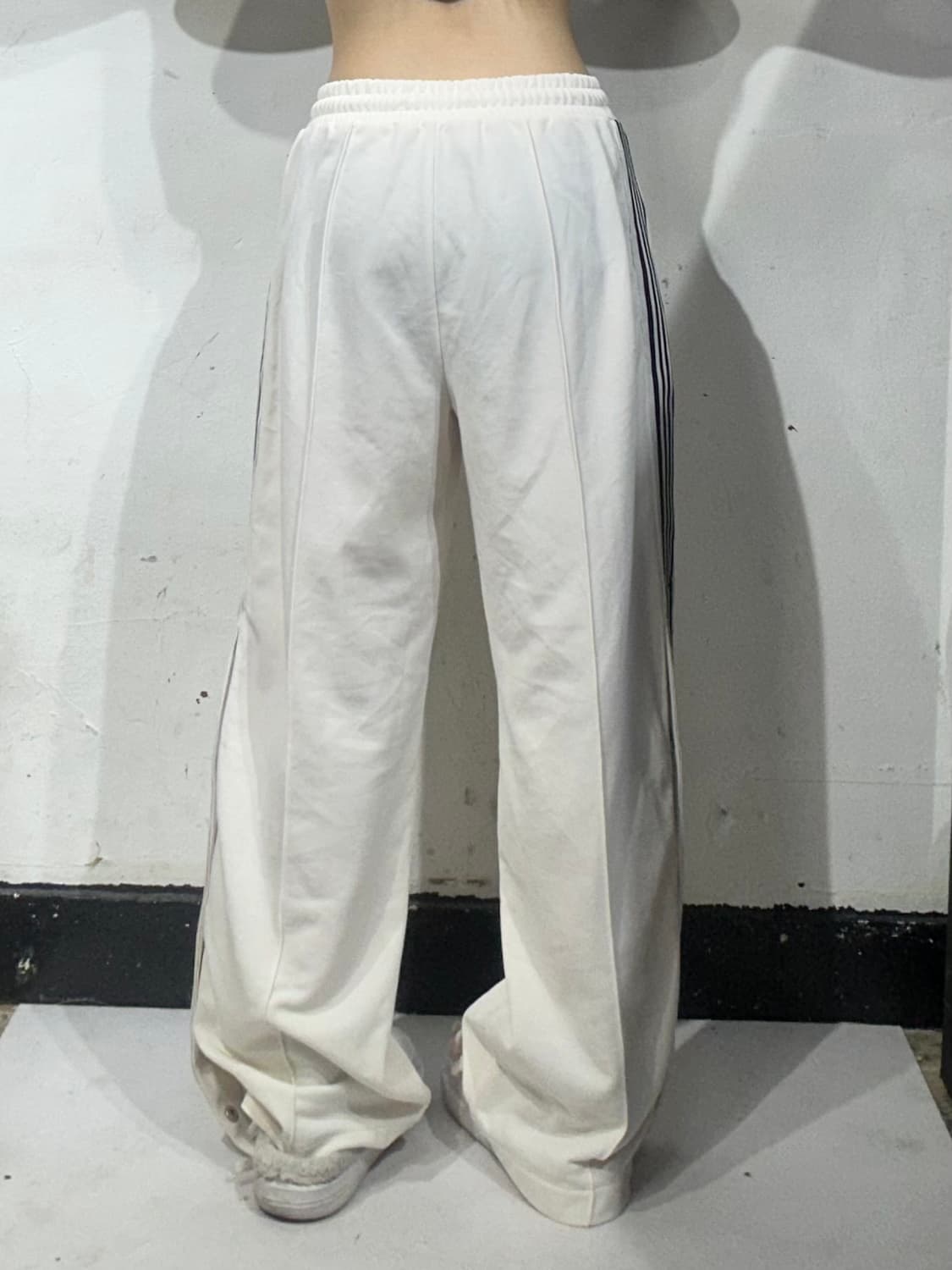 일본 빈티지 화이트 블랙 사이드 라인 와이드 추리닝 바지 F 상품이미지3