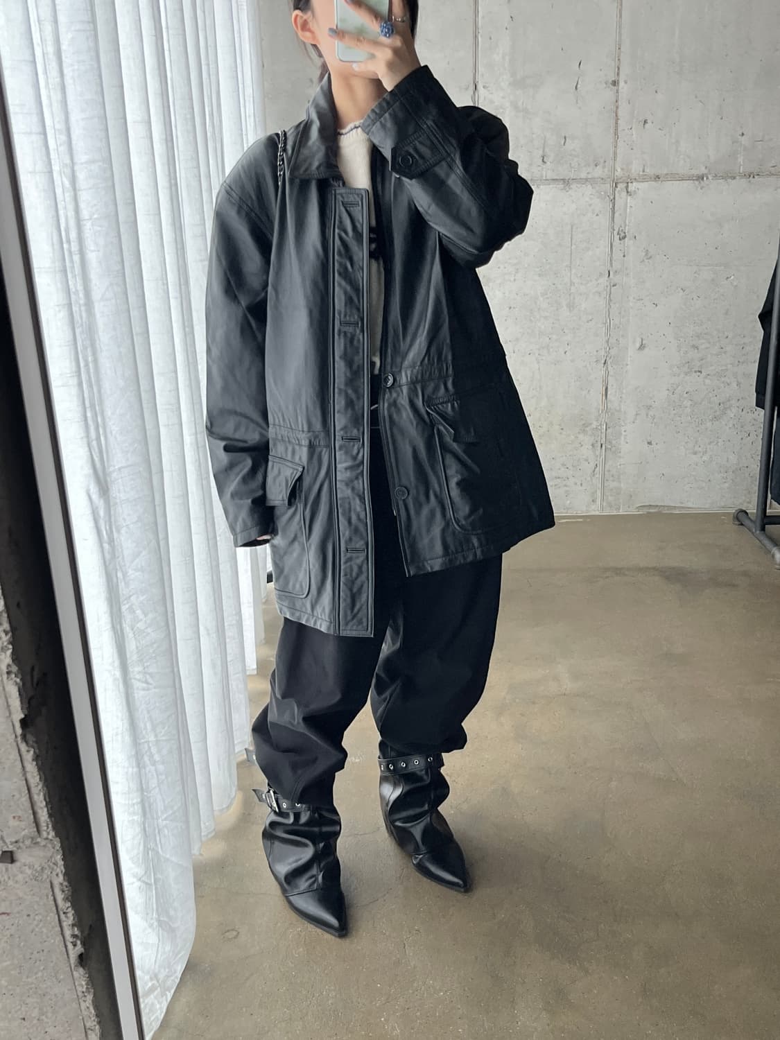 90s Genuine Lambskin 천연 양가죽 미디 자켓 상품이미지5