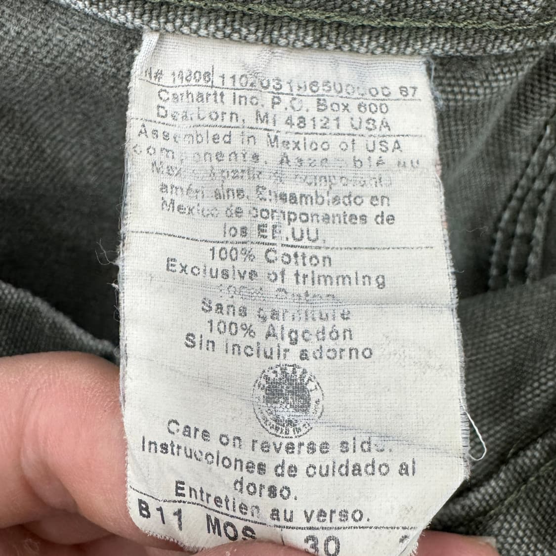 칼하트 OG 가죽패치 모스그린 카펜터 덕캔버스 페이딩 와이드 워크팬츠 상품이미지10