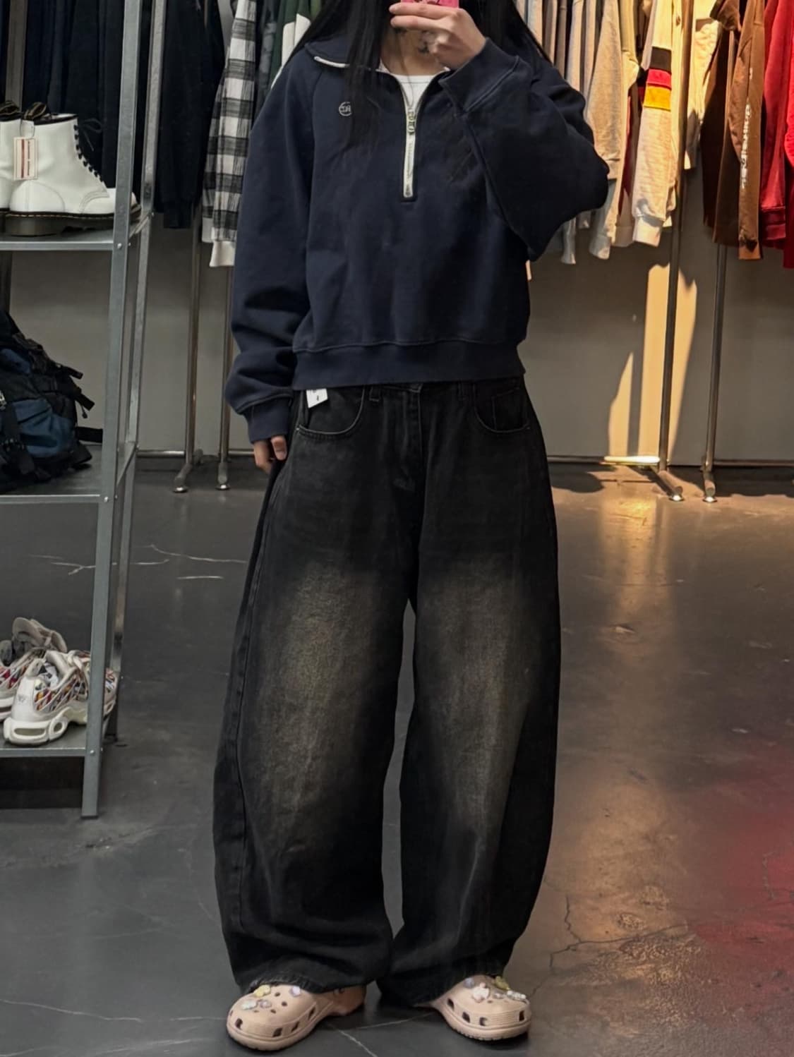 렉토 시그니처 로고 하프집업 네이비 맨투맨 A3322 상품이미지1