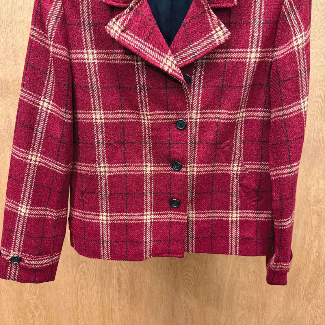 폴로 랄프로렌 울 테일러드 자켓 체크 패턴 디테일 레귤러핏 레드 상품이미지5