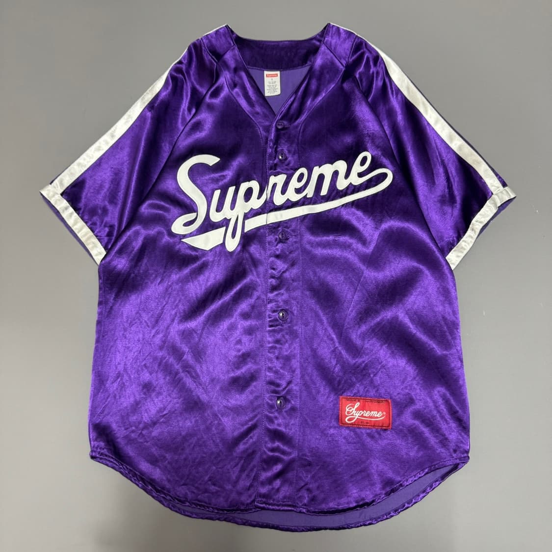슈프림(SUPREME) 17ss 퍼플 새틴 스펠아웃로고 베이스볼 저지 상품이미지10