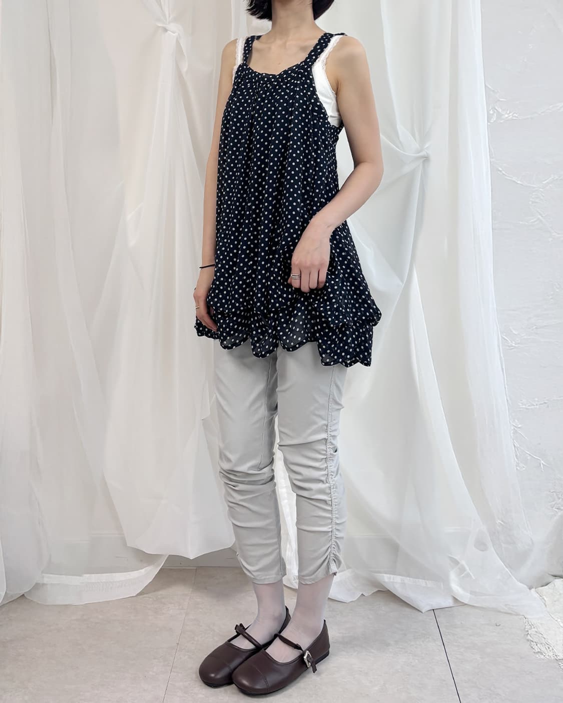 navy polka dot folding sleeveless 상품이미지9