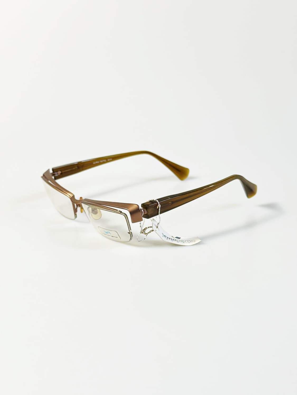 SEMONEMO 브라운 반무테 스퀘어 메탈 빈티지 안경 상품이미지3