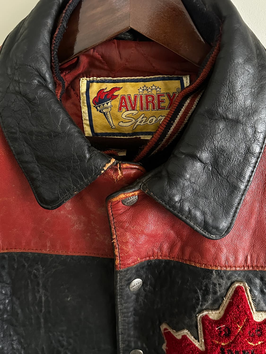 90s Avirex 아비렉스 메이플 카우하이드 크롭 레더 바시티  상품이미지4