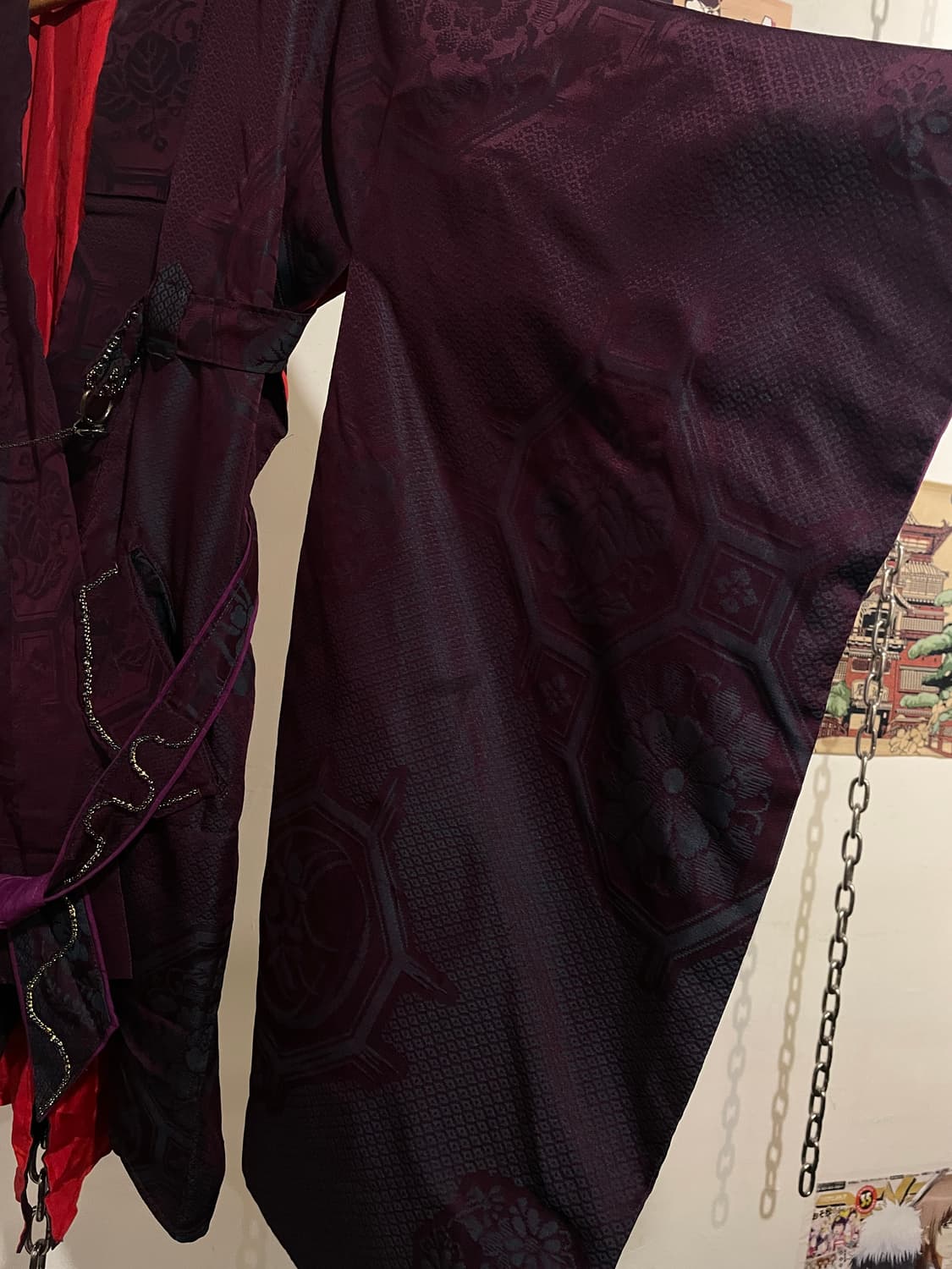 오리엔탈 패턴 자수 체인 버클 퍼플 기모노 상품이미지5