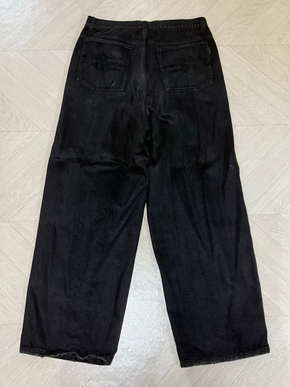 [L] 나이스고스트클럽 빅 와이드 코팅 진 블랙 상품이미지2